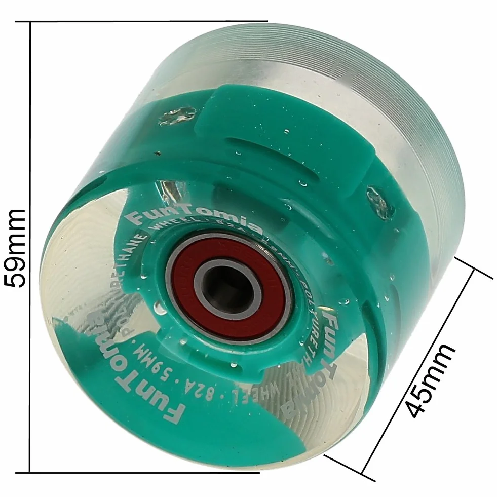 FunTomia 4 Pezzi LED Longboard/Skateboard/Miniboard Ruote (Big Wheels) 59x45 mm 82A incl. Mach1 Cuscinetti a Sfera, Magnete Spacer e T-Tool