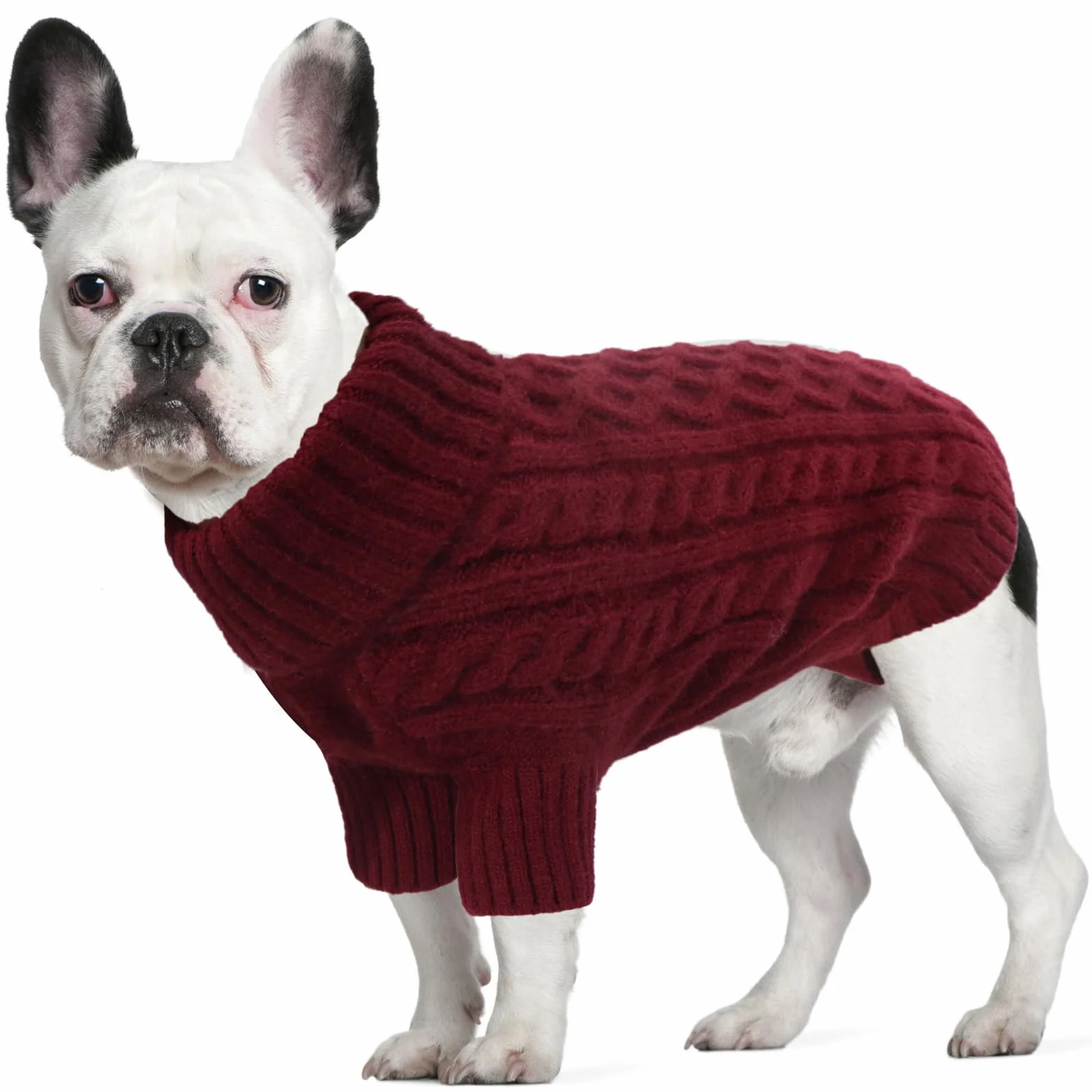 Maglione Cane Taglia Media - Caldo Maglioncino Cane Invernale Termica Dolcevita Lavorare a Maglia Cani Classico & Elegante Maglioncini Pile per Cani Bulldog Francese (Rosso Bordeaux L)