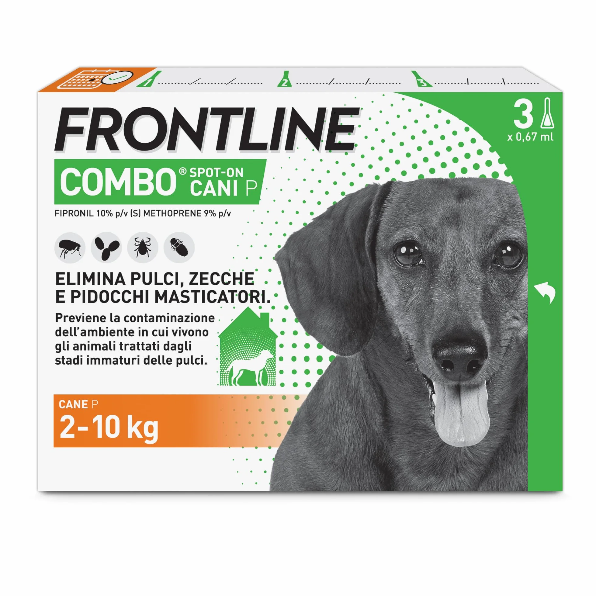 FRONTLINE Combo 3 Pipette Antiparassitario per Cani e Cuccioli Cane Taglia S (2-10 Kg) Antipulci Lunga Durata