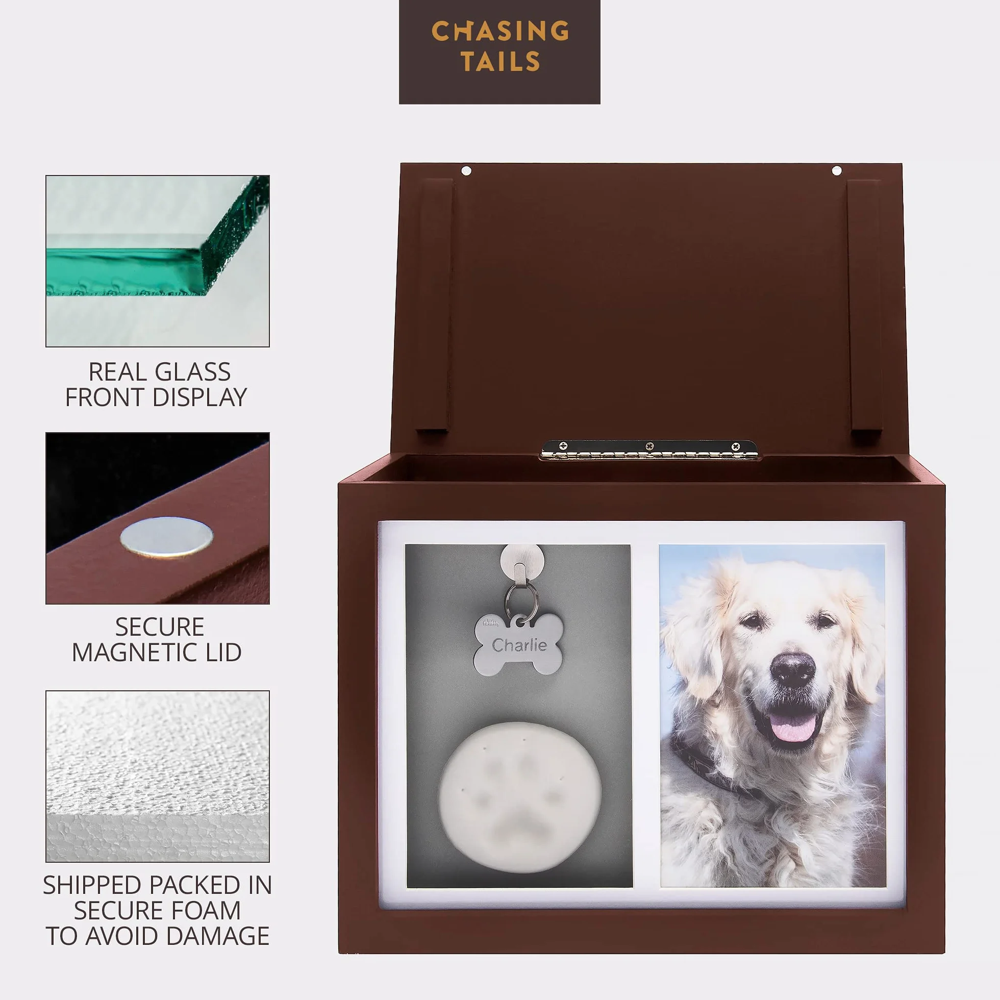 Chasing Tails Urne Commemorative per Cani per Ceneri – Urne Commemorative per Cani per Ceneri Personalizzate, urne per Gatti per Ceneri per Cani Piccole – Include Kit per Stampa di Zampe, Cornice e