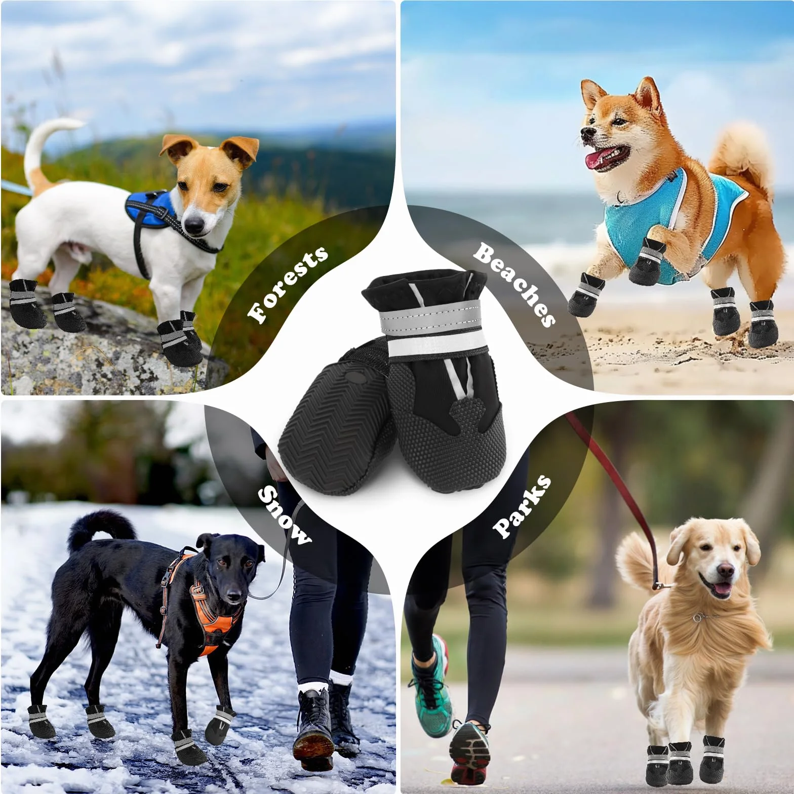 Paw Protector Stivali per Cani Impermeabili Antiscivolo Regolabili Lavabili con Cinghie Riflettenti