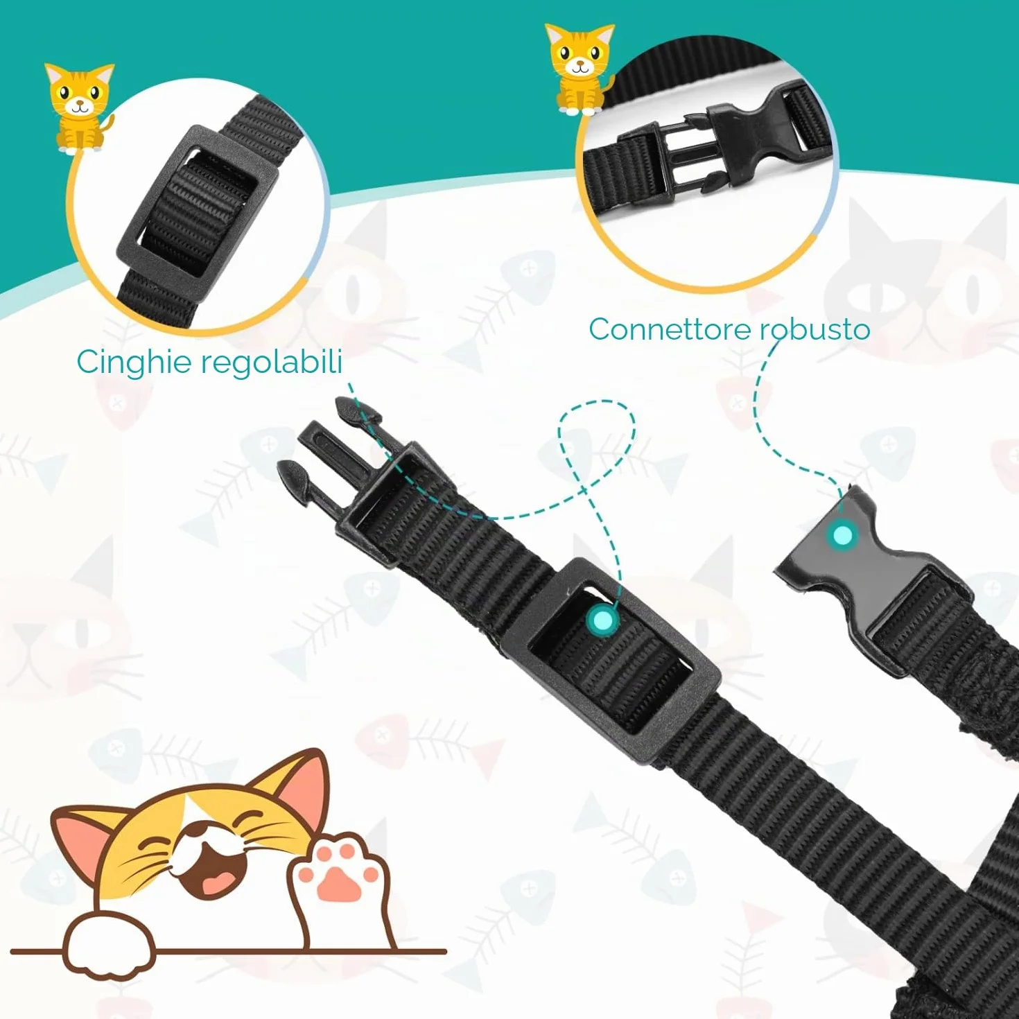 Nobleza Pettorina per Gatti con Guinzaglio Integrato, Imbracatura Regolabile per Gatti Piccoli e Cuccioli, Nero, Size W1.0*L120cm