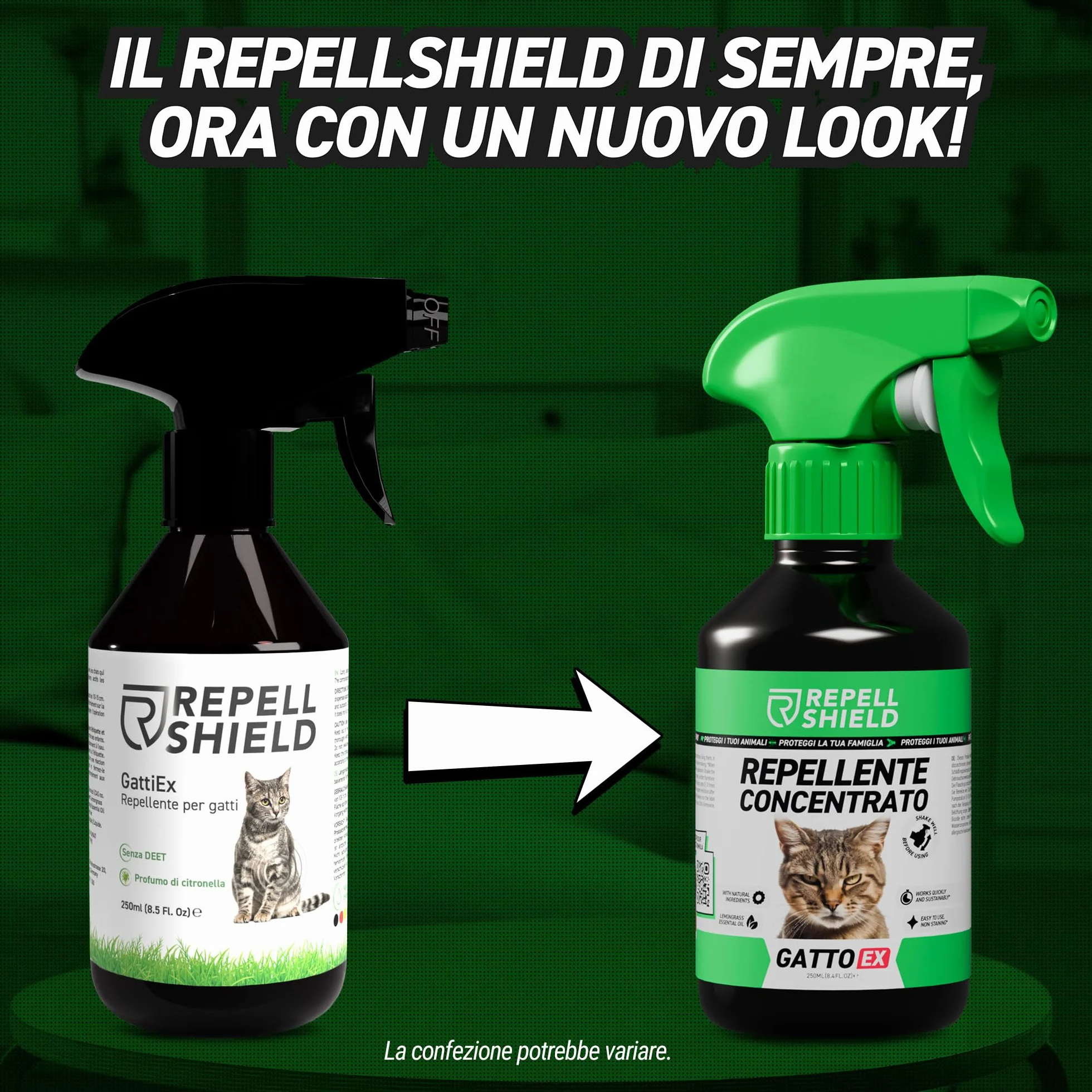 RepellShield® Spray Repellente per Gatti 250ml – Disabituante Naturale per Interni ed Esterni – Allontana Gatti da Divano, Giardino, Auto – AntiGraffio, Anti-marcatura – Sicuro su Superfici
