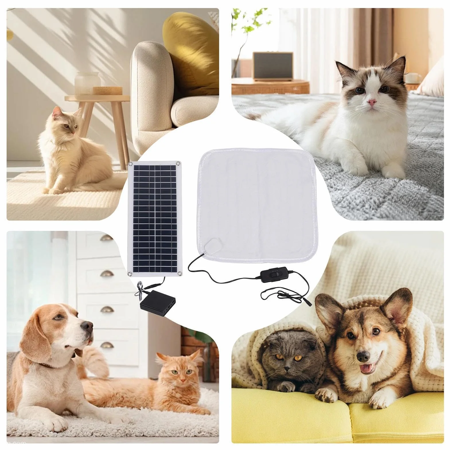 Letto per cani riscaldato ad energia solare, cuscino riscaldante solare per gatti - cuscini riscaldati impermeabili per animali domestici 100 W - letto riscaldante regolabile per gatti, cuscino