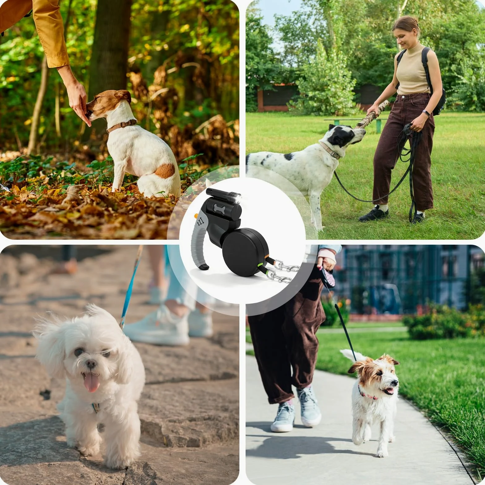 Guinzaglio retrattile per cani, doppio guinzaglio retrattile, guinzaglio automatico retrattile, doppio guinzaglio per cani di taglia media e piccola