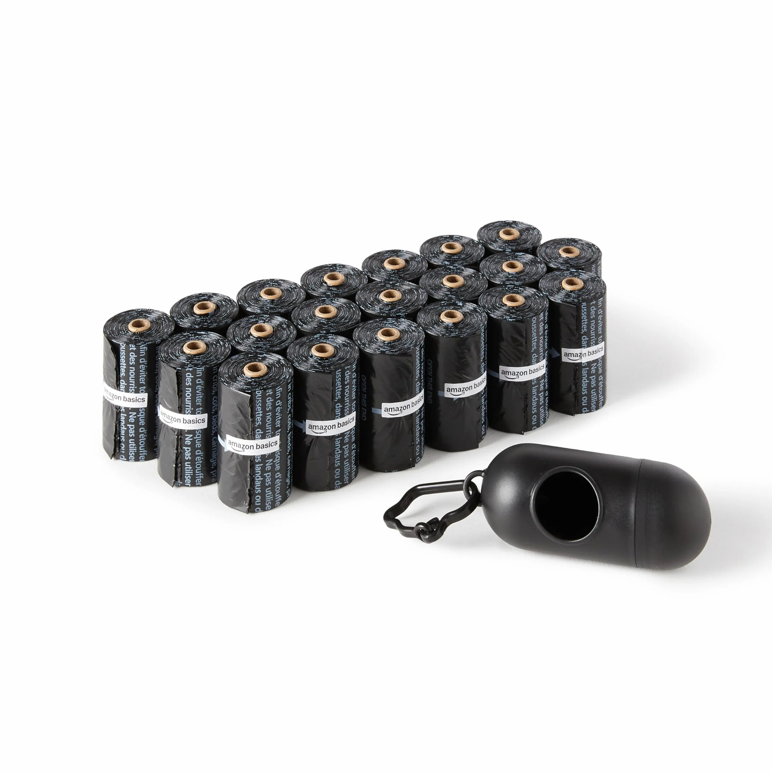 Amazon Basics Sacchetti igienici per cani inodori 300 pezzi con dispenser e clip per guinzaglio