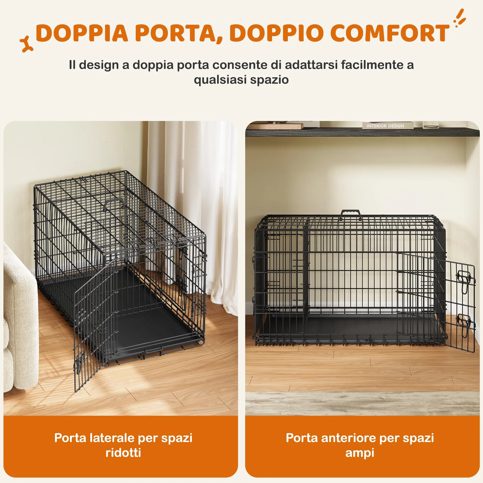 Yaheetech Gabbia per Cani Gatti Kennel in Metallo Pieghevole 107x60x66 cm Nero