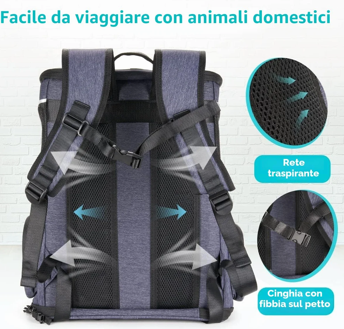Morpilot Zaino per Cani e Gatti 7kg Trasportino Taglia Piccola Cinturino Sicurezza Interno Portatile Viaggio Campeggio
