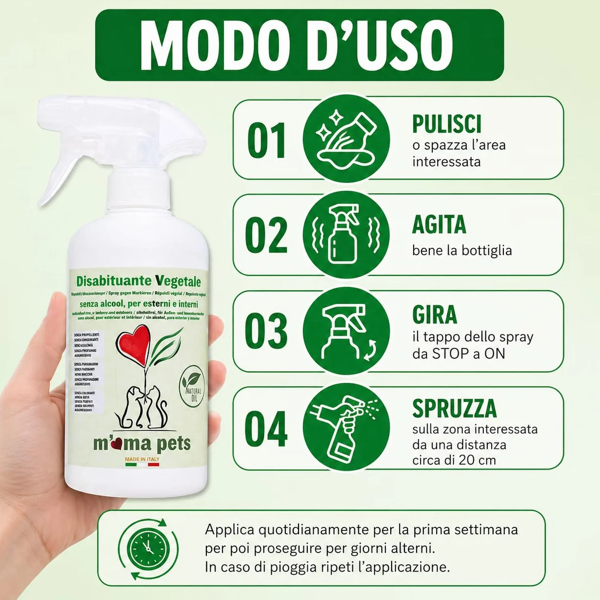 M' MA PETS Repellente Disabituante per Cani e Gatti 100% Naturale, Made in Italy - Spray Anti Urina Uso Interno ed Esterno – Formula Green a Base Vegetale Senza Alcool - 500ml