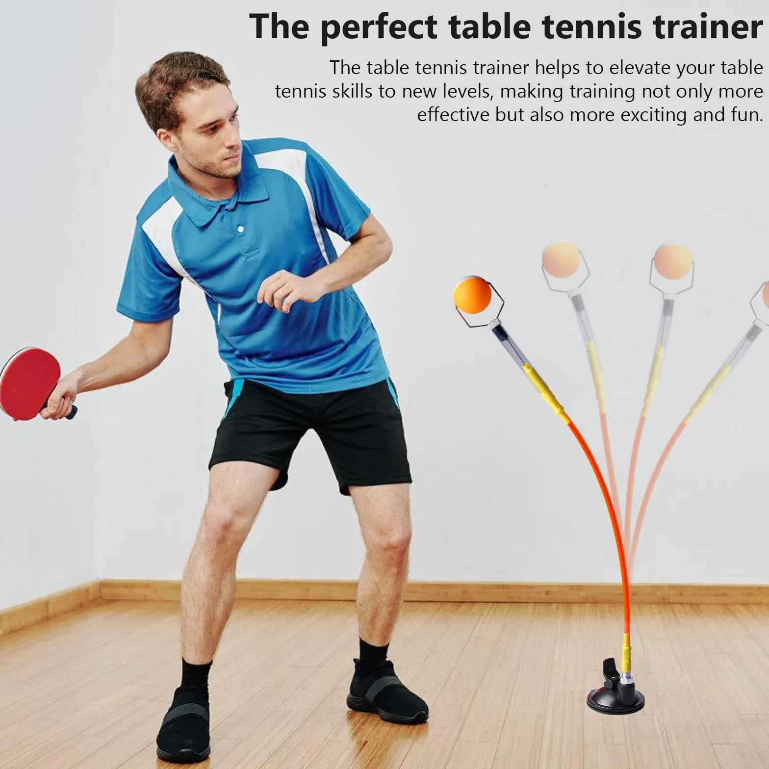 BORDEAG Allenatore di tennis da tavolo robot 2 palle ventosa arancione 250-560 mm