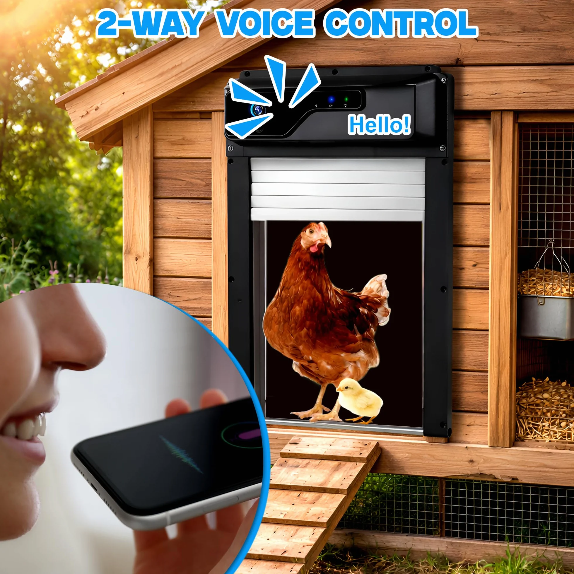 Automatic Solar Chicken Coop Door with Camera 1080P HD Remote Night Vision Motion Detector 8W Battery Powered 5000 mAh