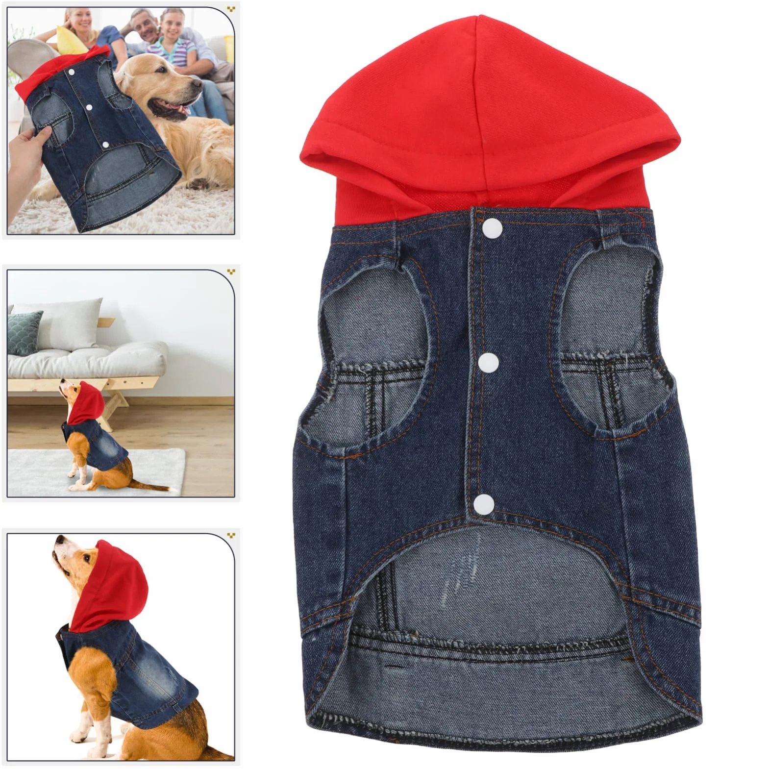 Happyyami Gilet per Animali Domestici Cappotto Cane Giacca di Jeans Rosso