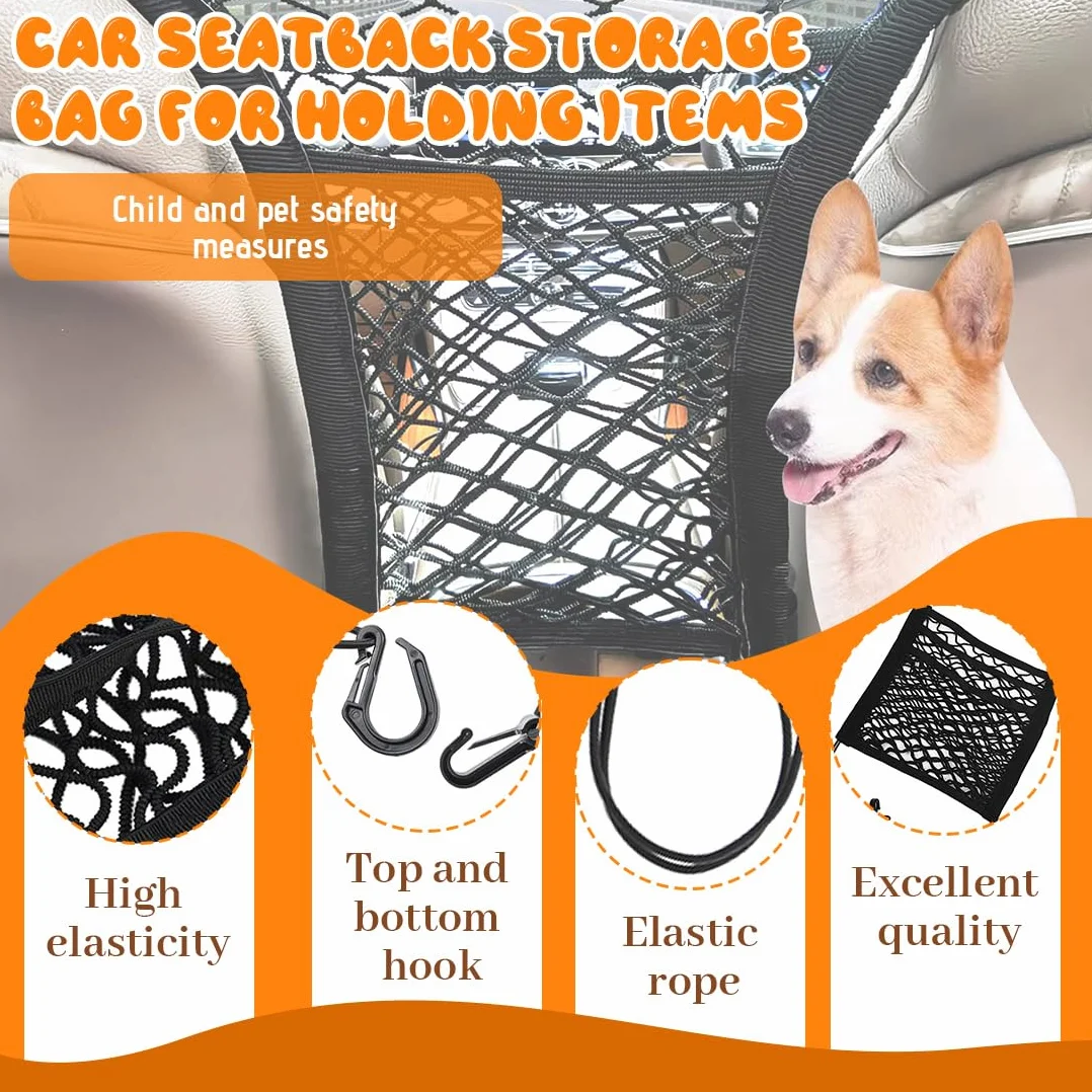 1 pcs Rete barriera per animali domestici, portaoggetti a 3 Strati per Cani Universale, Rete Barriera Divisoria Auto, divisore per cani e auto, per viaggi di sicurezza, per auto, SUV, camion