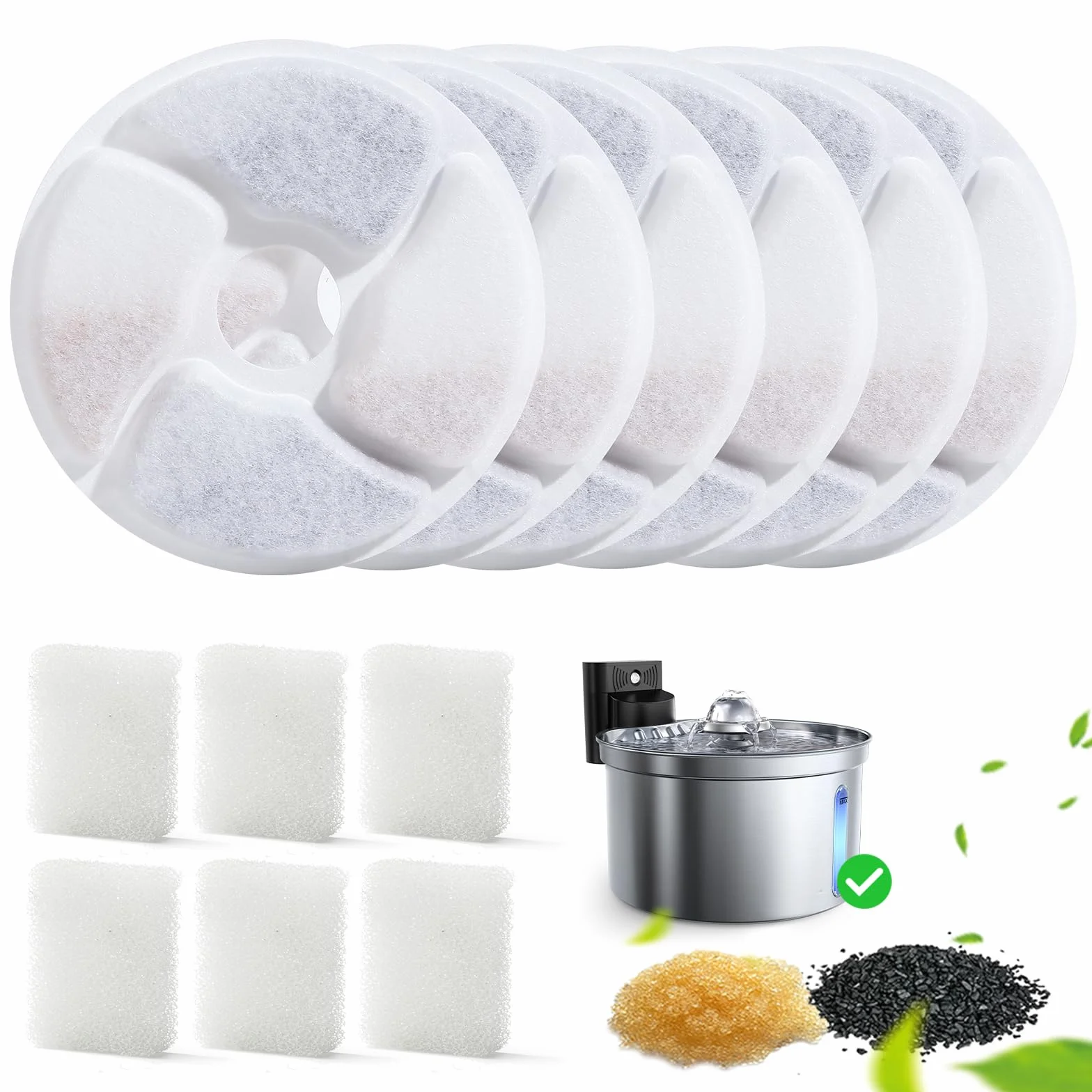 FEELNEEDY 6 Set Filtri Ricambio per FN-W19 3,5L Fontana per Gatti a Forma di Fiore Senza Fili -Includono 6 Filtri + 6 Spugne Pompe