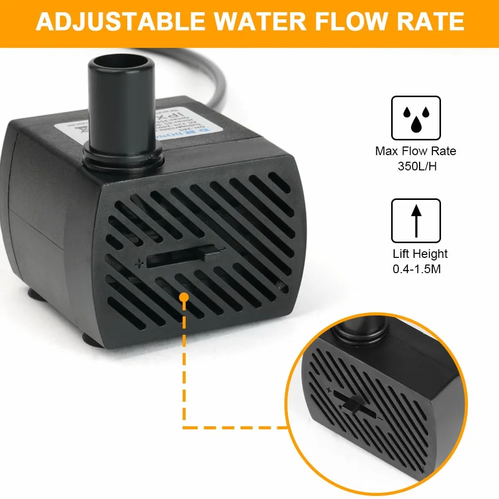 flintronic Mini Pompa Acqua Sommergibile 5W 350L/H per Acquario Fontane