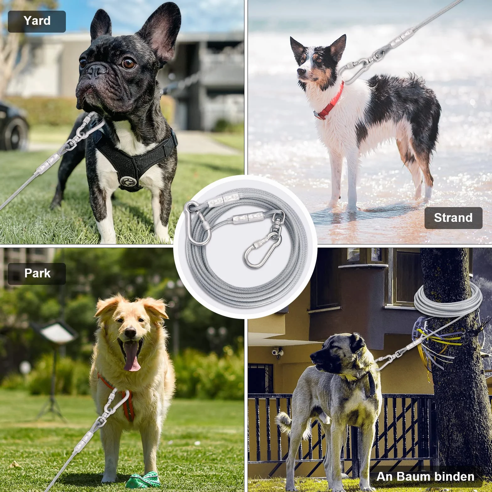 Tie-Out - Guinzaglio per cani, 3/6/9/15 m, per il cortile, 9 m