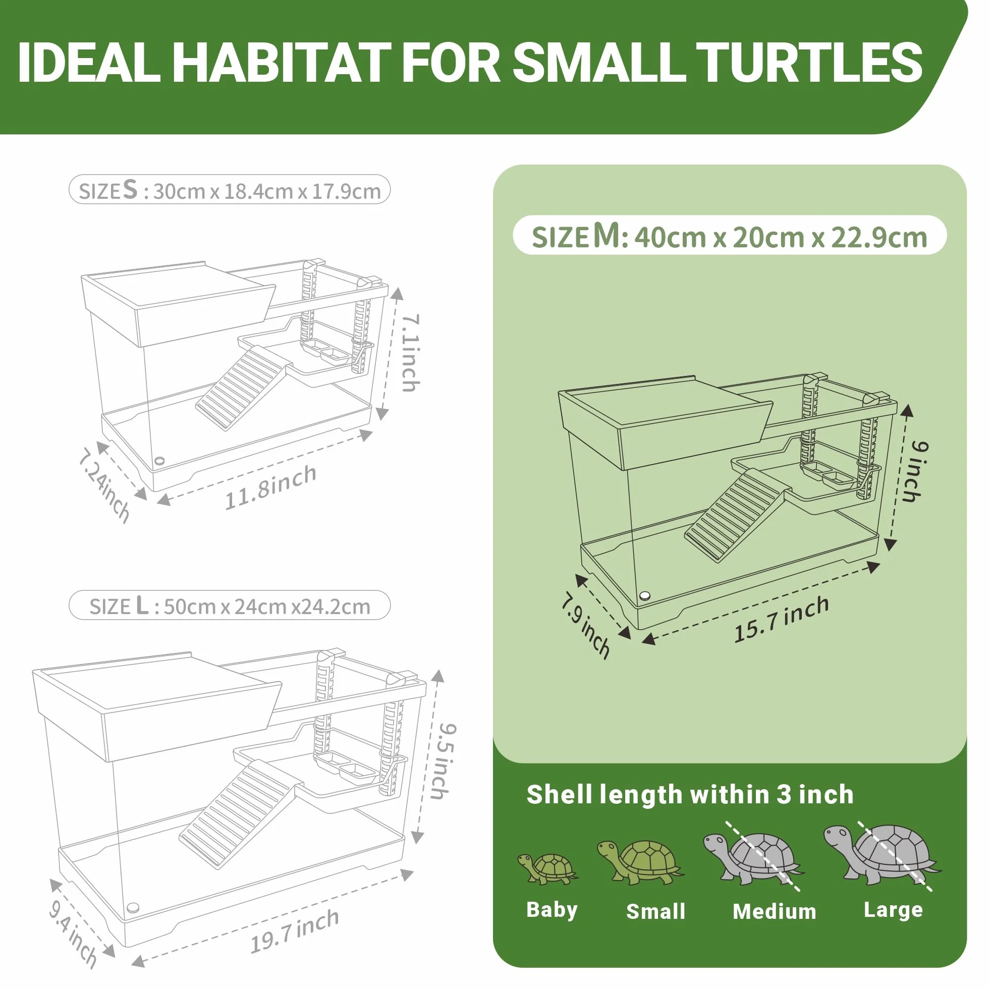 GOZILLA Kit Acquario per Tartarughe Acquatiche con Lampada e Filtro Regolabili, Habitat Rettili con Coperchio
