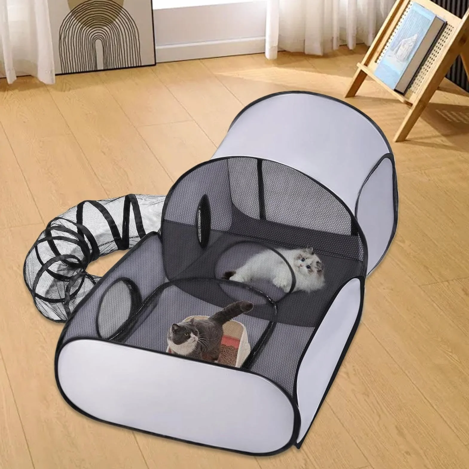 Gabbia Portatile per Gatti - Box Pieghevole per Gatti - Tenda Portatile per Gatto, Recinto Pieghevole per Animali Domestici, con Tunnel E Rete Di Ventilazione, per Campeggio E Viaggio