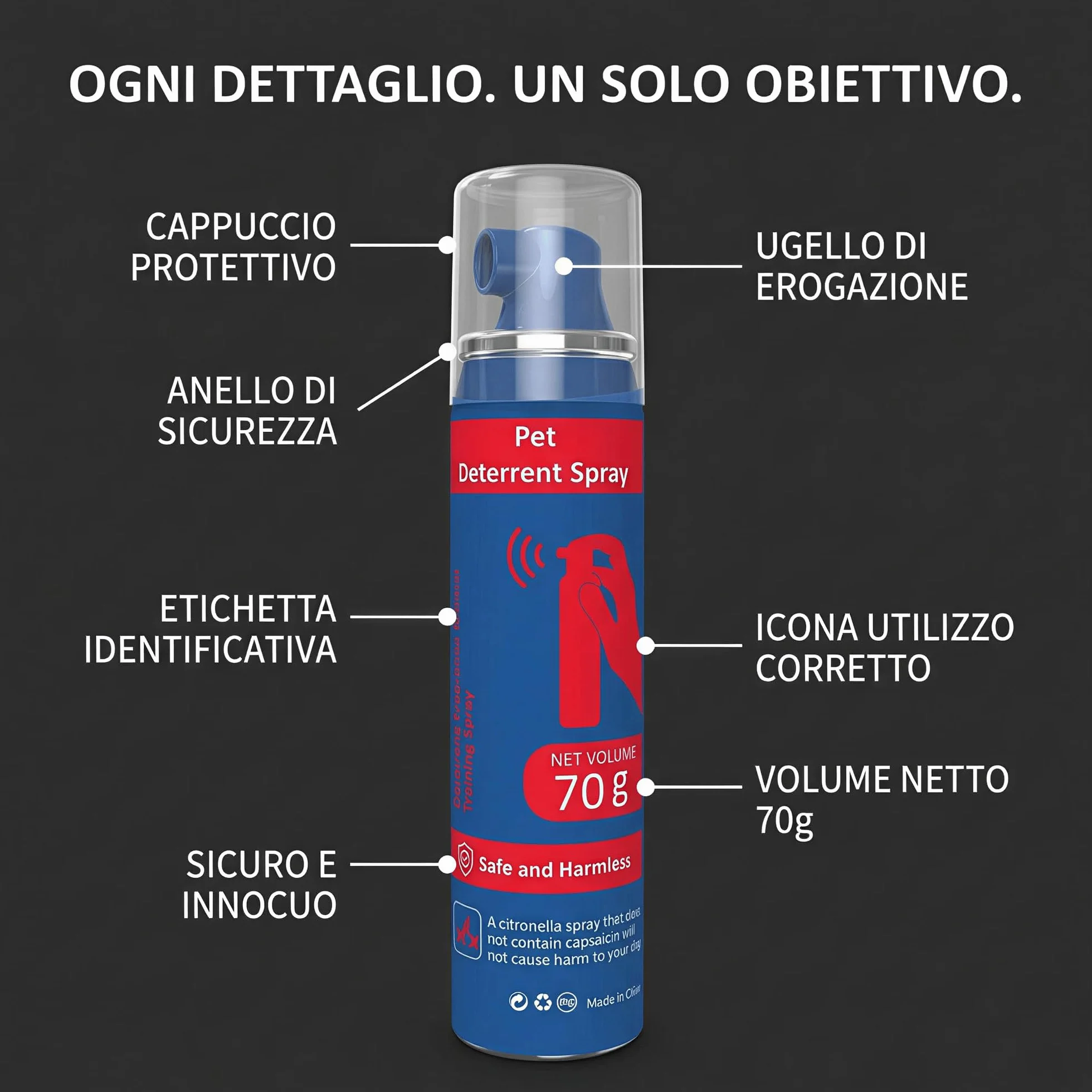 Spray Correttivo per Cani ad Aria Compressa con Citronella - Deterrente Sonoro Sicuro e Umano per Addestramento - Aiuta a Ridurre Abbaio, Salti e Comportamenti Indesiderati - Fino a 70 Spruzzi (70 g)