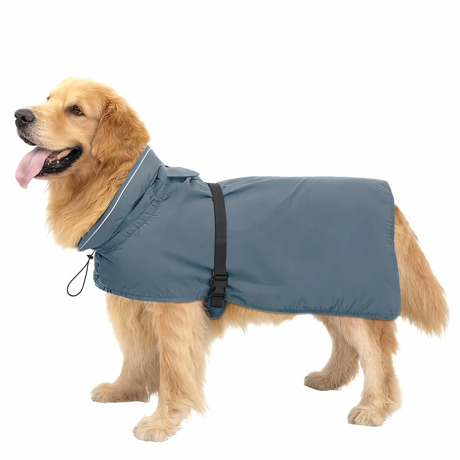 Zellar Impermeabile per Cani Regolabile, Leggero con Buco per Collare e Strisce Riflettenti, Vestibilità Facile, Traspirante Cappotto Pioggia Cane Taglie Media e Grandea (XL, Grigio)