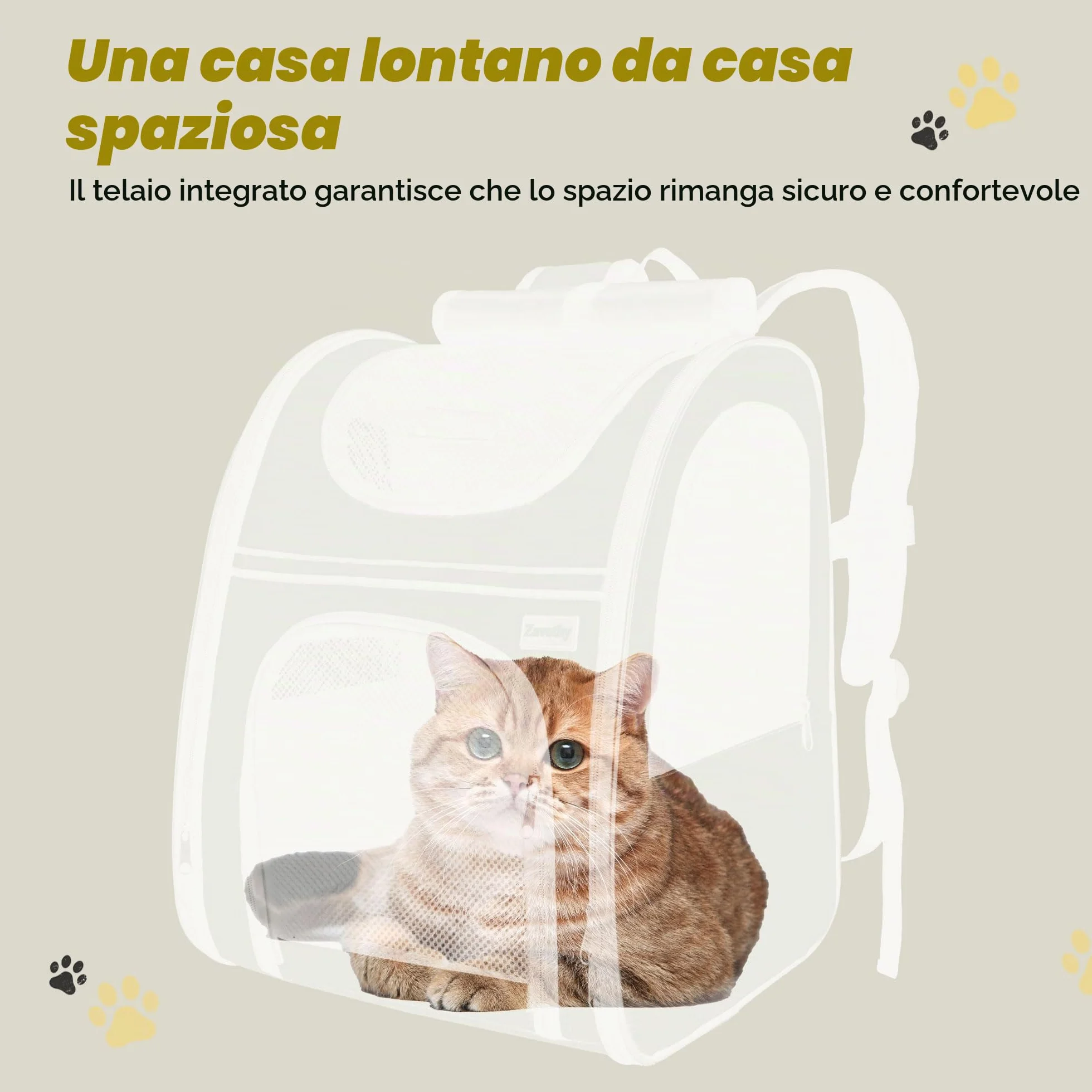 Zavothy Zaino per Cani e Gatti, Zainetto Trasportino Portatile e Pieghevole, con Finestra a Rete e Supporto Imbottito per la Schiena, Traspirante, Carico Massimo 8kg (Nero)