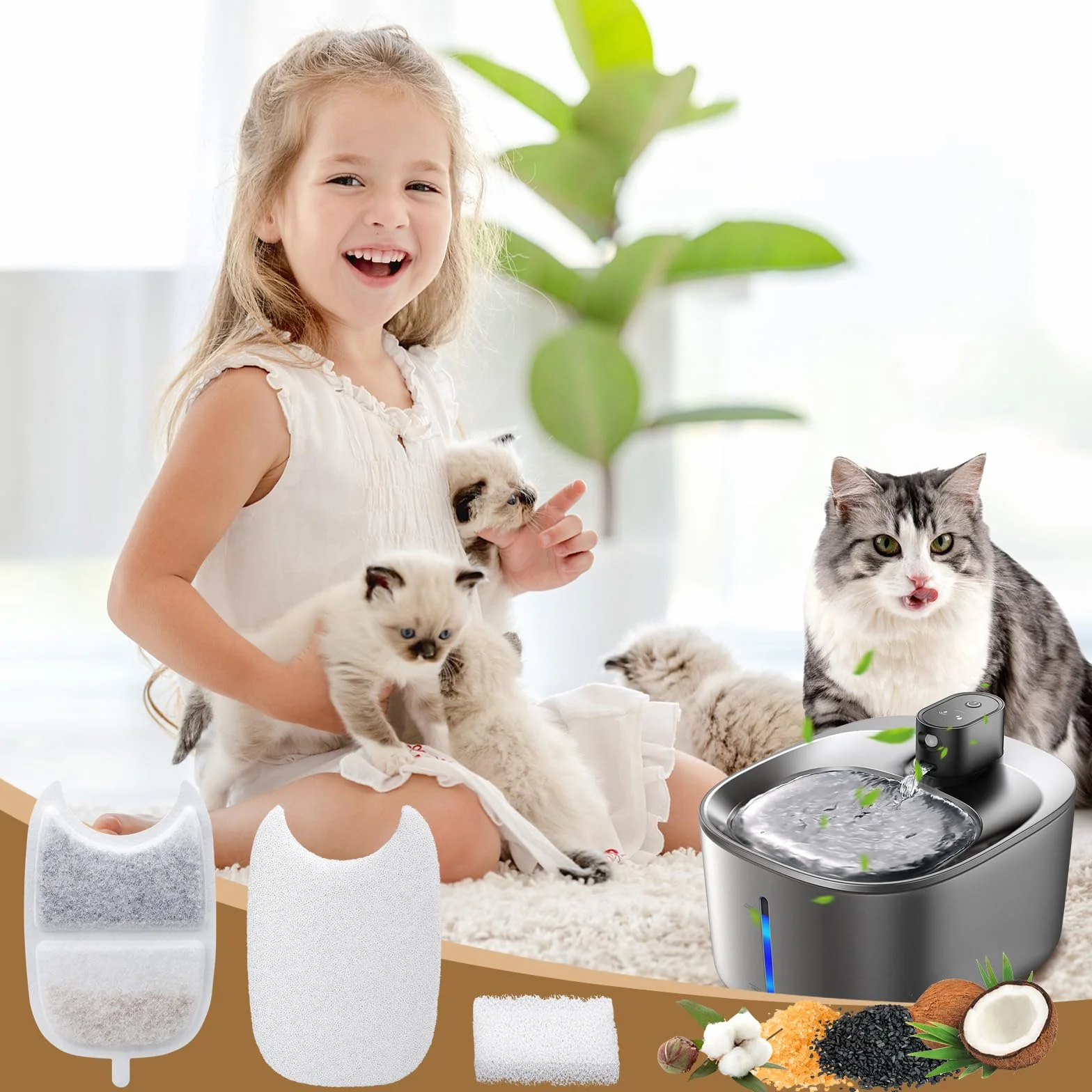 Filtri Fontanella per Gatti, 12 Filtro Fontanella per Gatti per FEELNEEDY 4L Fontana Acqua per Gatti YPD-C004, Comprendere 12 Filtri Fontana Gatto e 12 Spugne Pre-filtrate e 12 Spugnetta per Pompa
