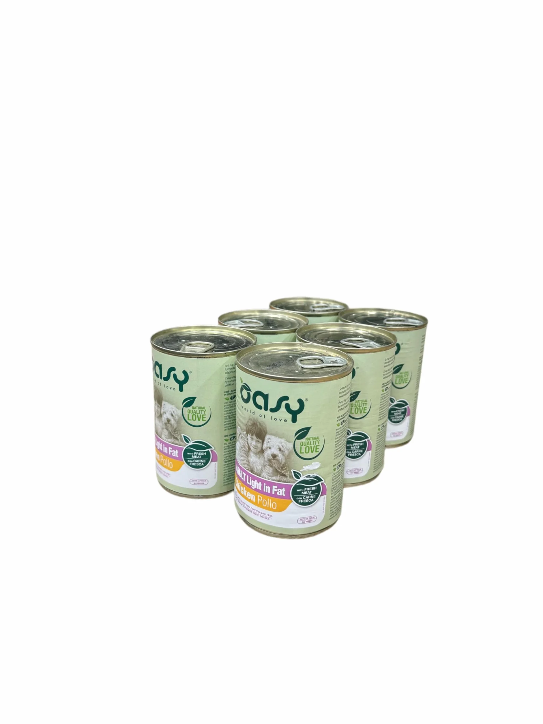 Oasy cane adult Light in Fat patè gusto POLLO | 6 lattine da 400 grammi l'una.