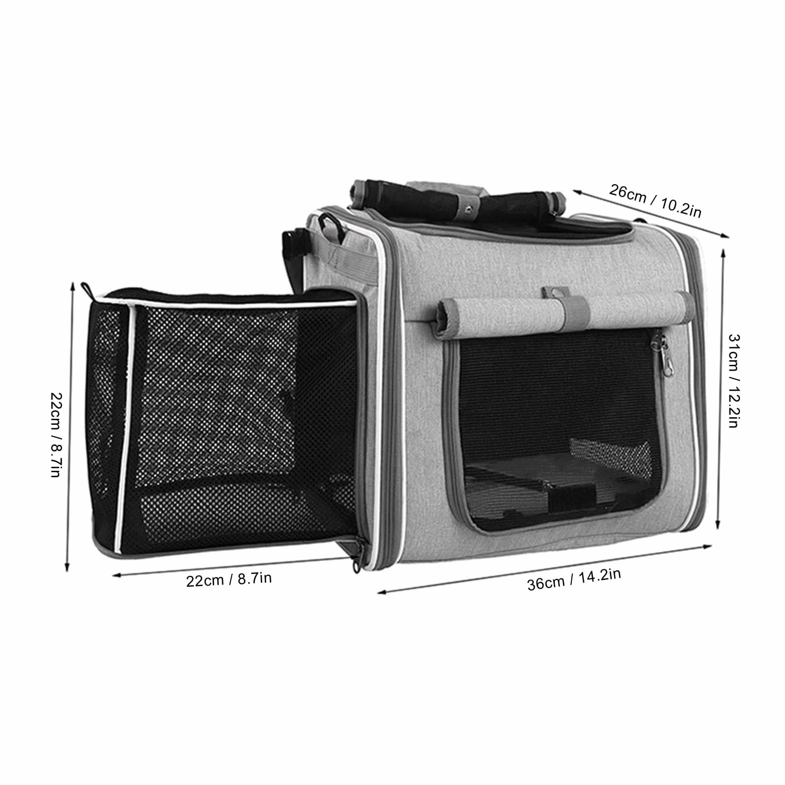 Cestino per Cani da Bici Fino a 8 Kg di Peso 4 Porte, 4 Mesh, Design Morbido Zaino Porta Animali da Bici con Finestre Robusta Struttura in Metallo Tessuto Oxford Resistente (GREY)