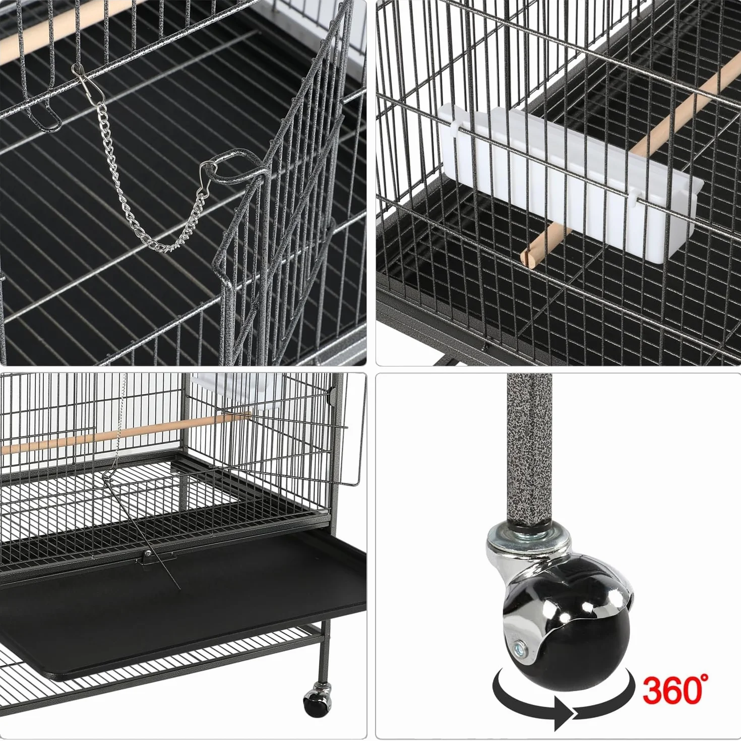 Yaheetech Gabbia Voliera per Pappagalli Uccelli Grandi 153 cm Metallo Nera 93,5 x 56,5 x 153 cm