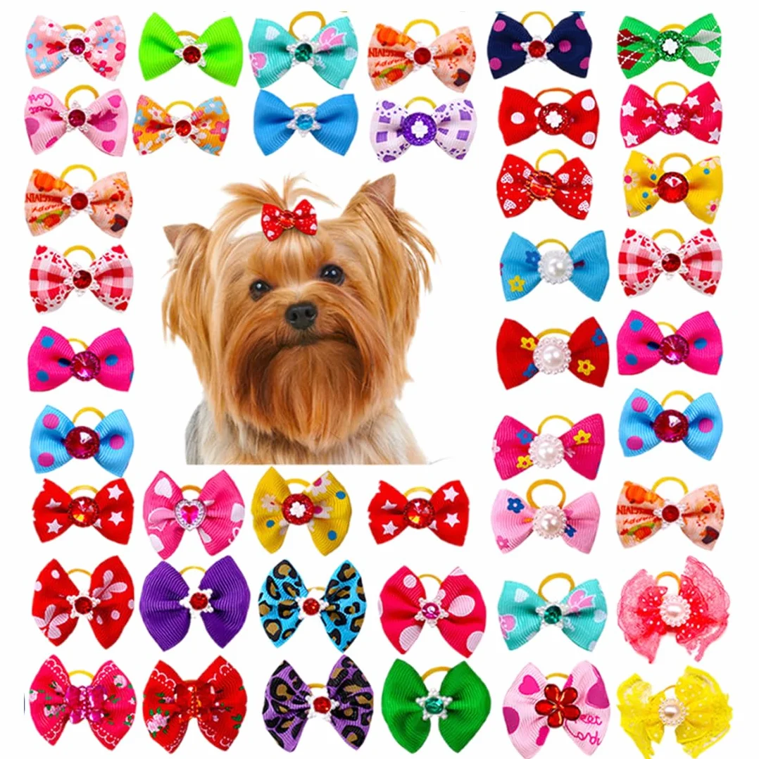 40 Pezzi Fiocchi per Cani con Elastici, Haarschleifen Hochwertig per Capelli per Cani Graziosi, Accessori per la Toelettatura per Kleine Hunde e Uso Quotidiano Durante Le Vacanze
