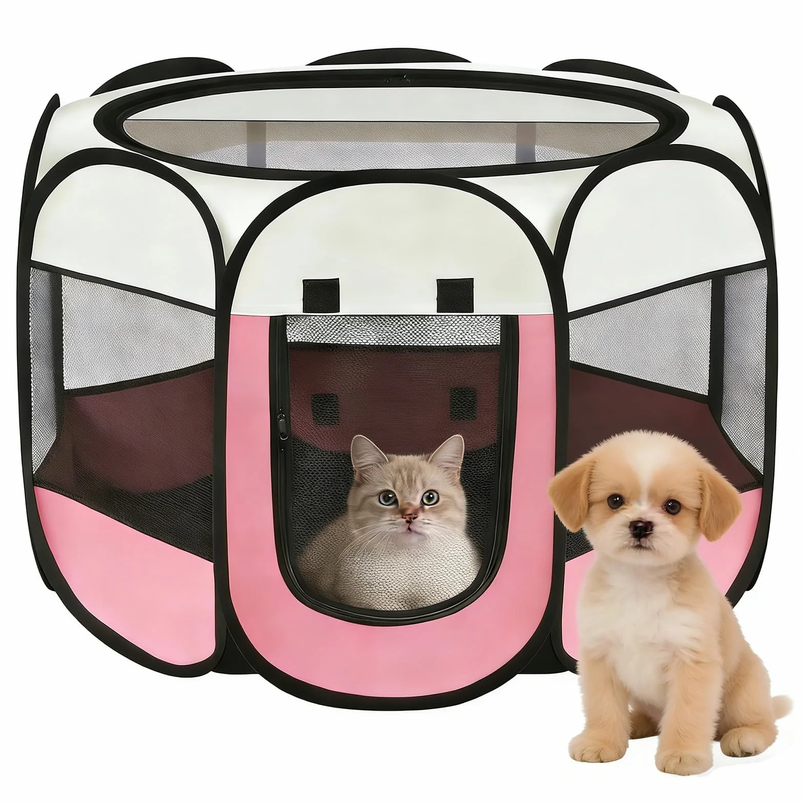 Recinto per Cani da Interno, 74x74x43cm Gabbia per Gatti recinto per conigli da interno kennel cane piccolo Box Pieghevole per Cane, Gabbia per Gatto Esterno (rosa + bianco crema, 74x74x43cm)