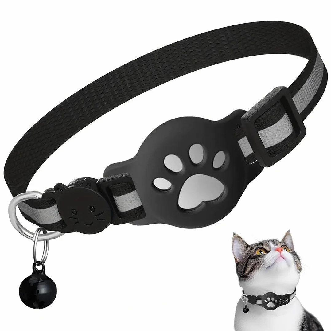 JEYORZY Collare Gatto Airtag,Accessori Gatto Compatibile con Air-Tag,Collare Gatto Airtag con Fibbia di Sicurezza per Gatti e Cuccioli di Piccola Taglia,Air-Tag Gps Non Incluso(Nero)