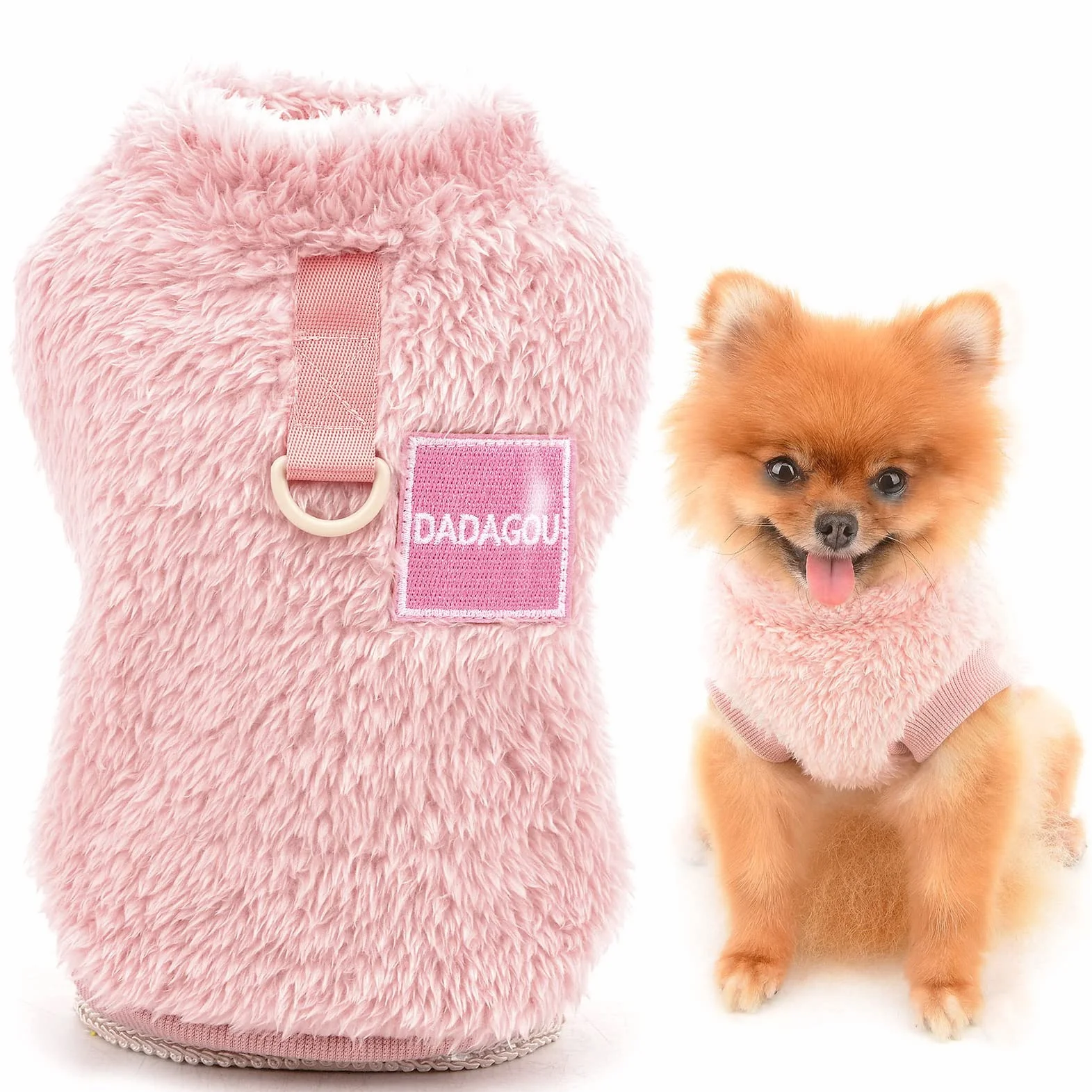 SMALLLEE_LUCKY_STORE Pet Sherpa Maglione in pile con dolcevita e anello a D per cani di piccola taglia gatto, cucciolo Yorkie Chihuahua vestiti caldi autunnali e invernali, rosa, S