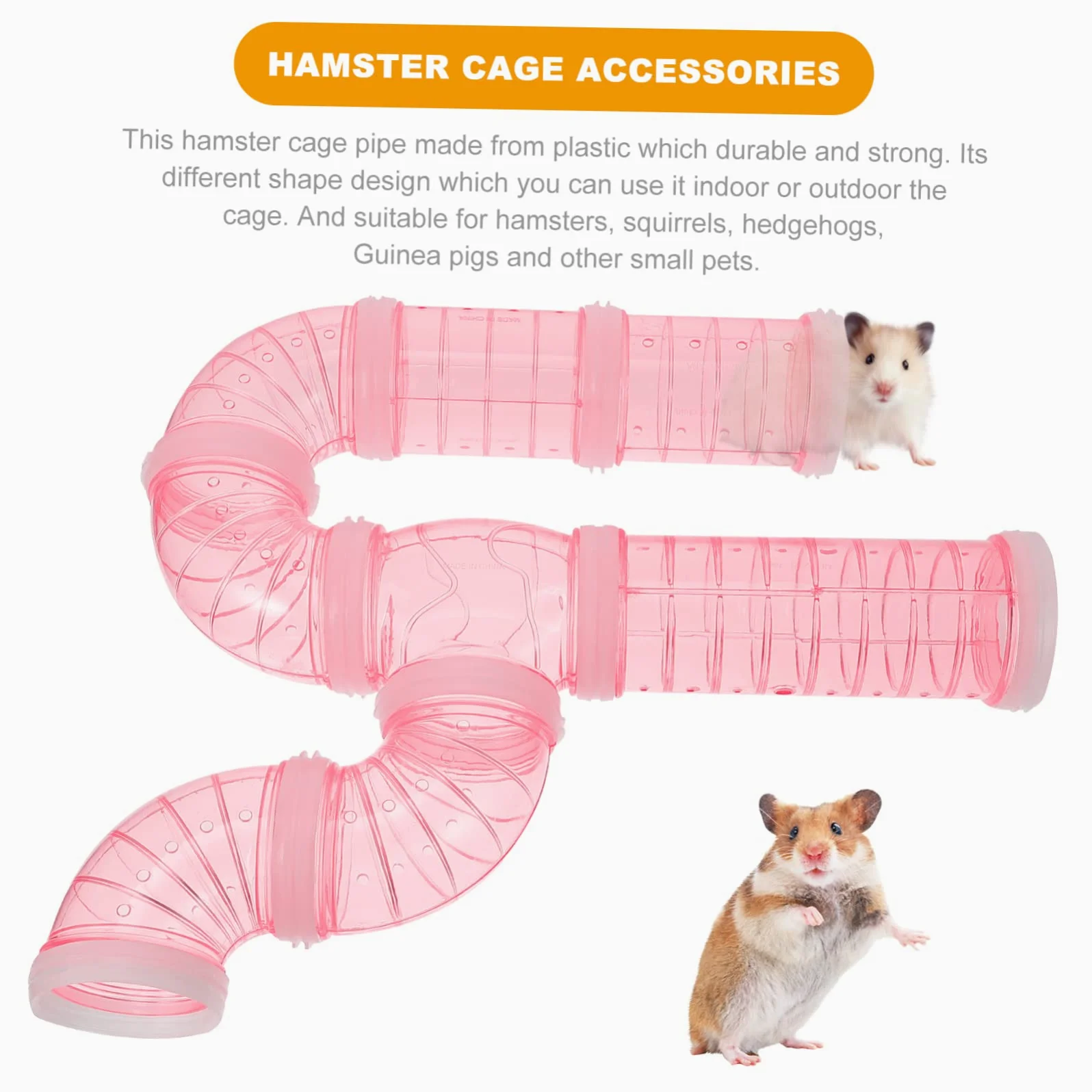 Tunnel per Criceti in Plastica Rosa, Moduli Labirinto Fai-da-te Resistenti e Collegabili per Animali Domestici, Gioco per Gabbie e Recinti