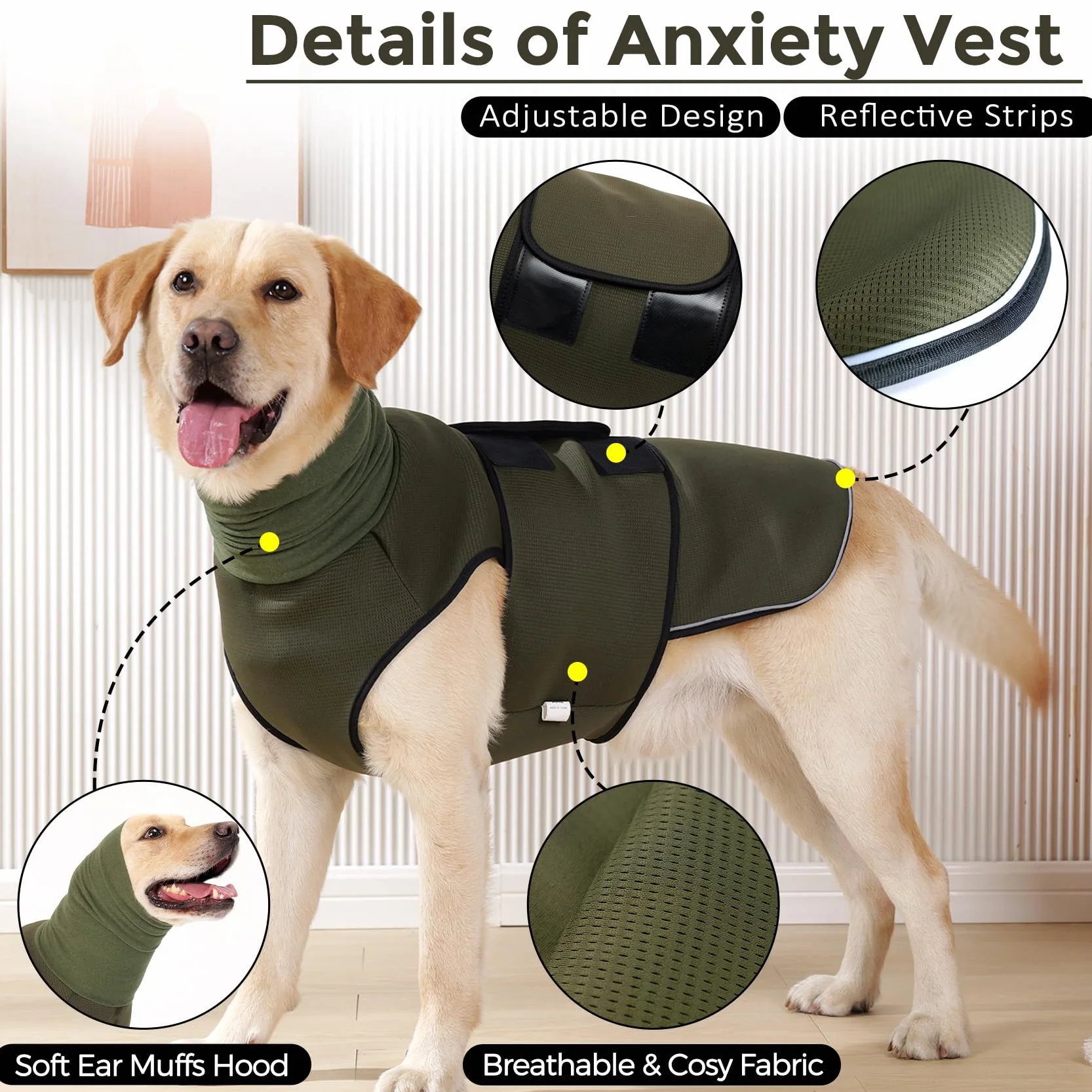 Dotoner Giacca Ansiolitica per Cani 2-in-1 Cappotto Calmante con Strisce Riflessive e Cuffia Antirumore
