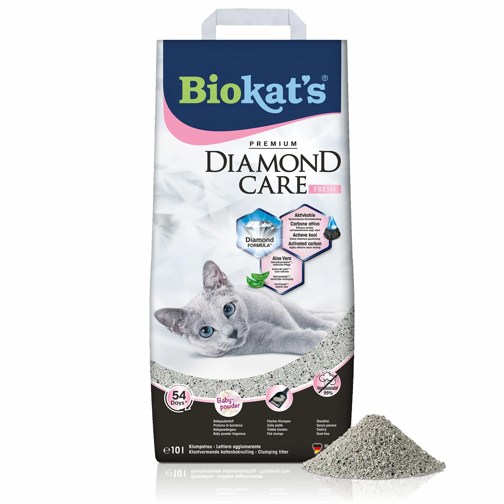 Biokat's Diamond Care Fresh Lettiera per gatti a grana fine con carbone attivo e aloe vera, 1 x 10 L