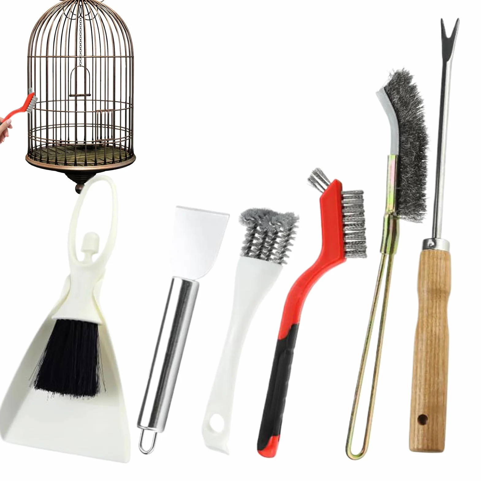 Accessori Per La Pulizia Delle Gabbie Per Uccelli - Raschietto Per Pulire Escrementi Di Uccelli | Kit Completo Accessori Spazzola Per Animali Per Voliera Conuro Uccellino Vasca Uccelli