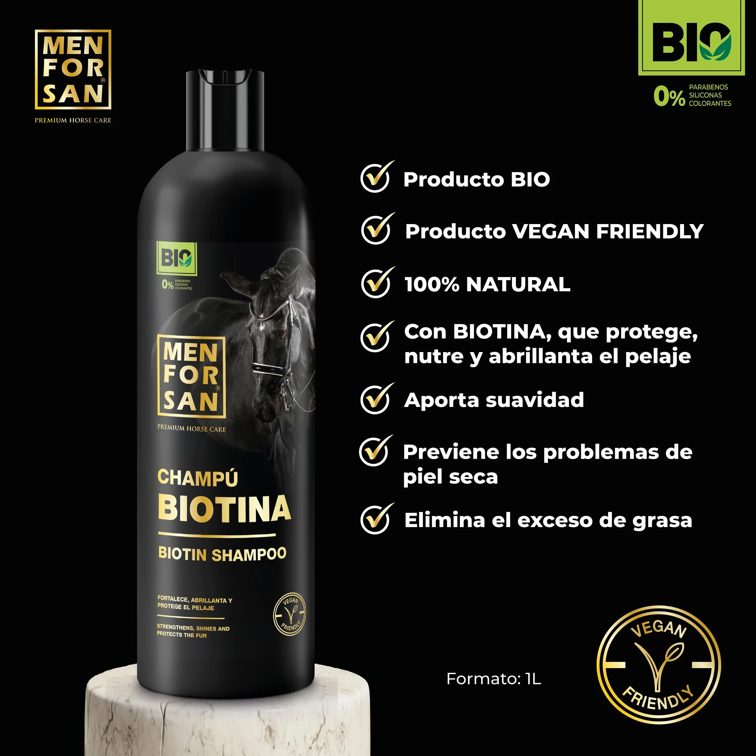 MENFORSAN Shampoo alla biotina per cavalli, 1L | BIO - Vegan friendly - 100% naturale | PREMIUM HORSE CARE