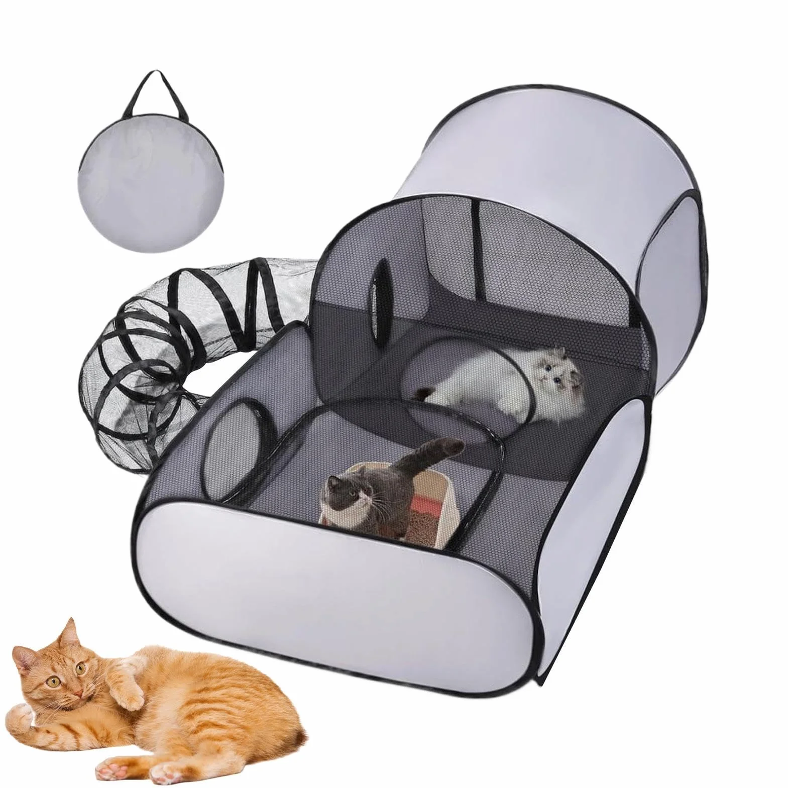Gabbia Portatile per Gatti - Box Pieghevole per Gatti - Tenda Portatile per Gatto, Recinto Pieghevole per Animali Domestici, con Tunnel E Rete Di Ventilazione, per Campeggio E Viaggio