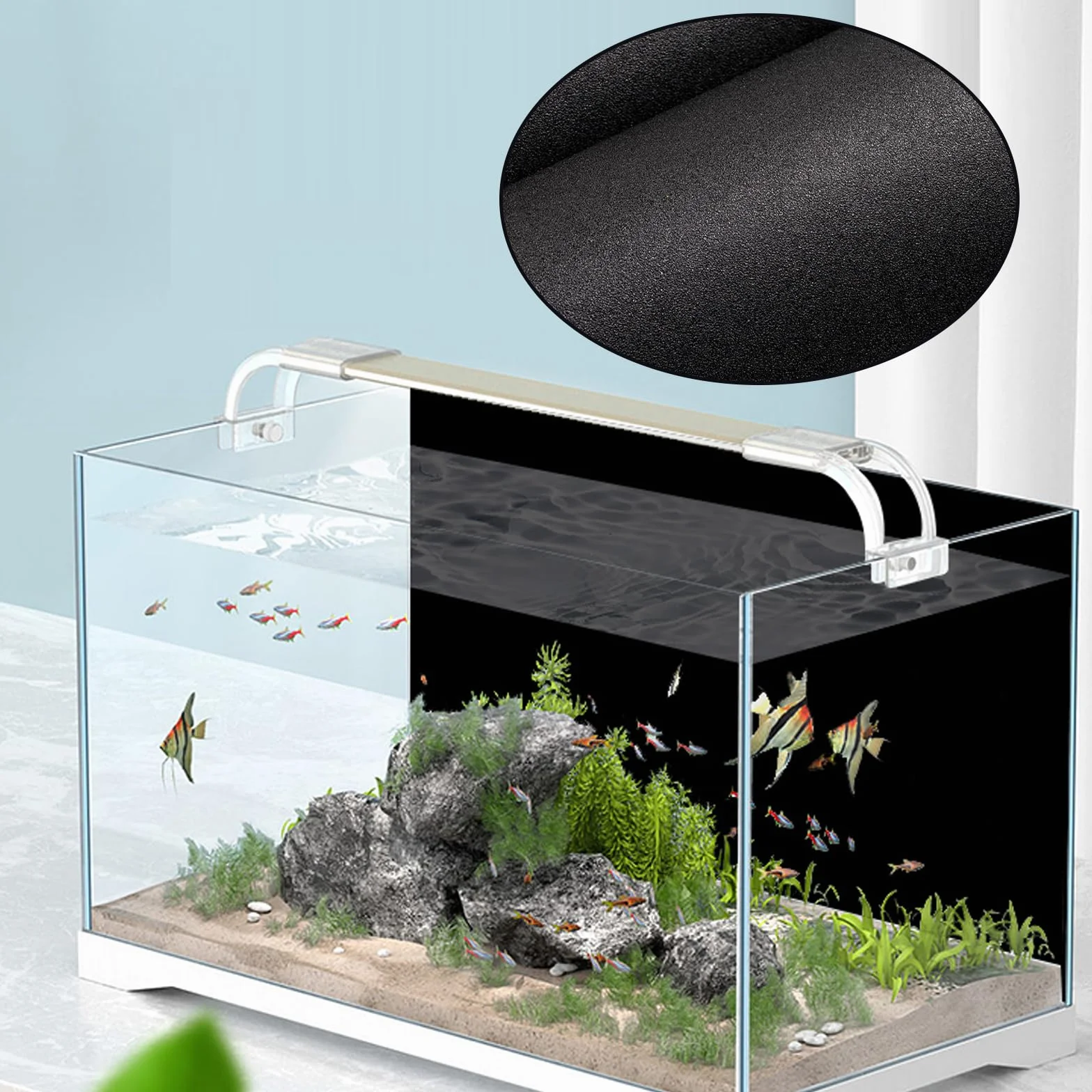 Gohytal Acquario Sfondo Nero, 200 x 40 cm Pesce Serbatoio Poster Sfondo Statico per Acquario Parete Posteriore in Vinile Adesivo Statico Sfondo Acquario Nero Generico per Acquario Acquari