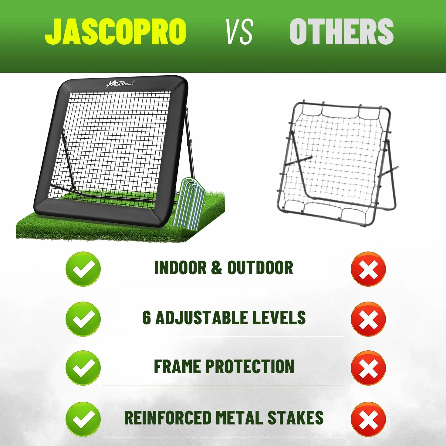 JASCOPRO Rete da rimbalzo da calcio, bersaglio per porta da calcio, attrezzatura da allenamento portatile