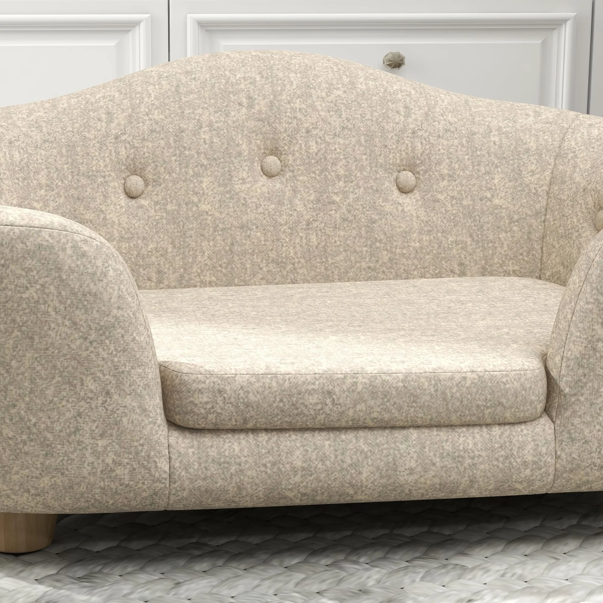 PawHut Divano per animali domestici, letto per cani, divano per cani, divano con cuscino, tasca posteriore in peluche, in legno di pino bianco, 70 x 47 x 30 cm