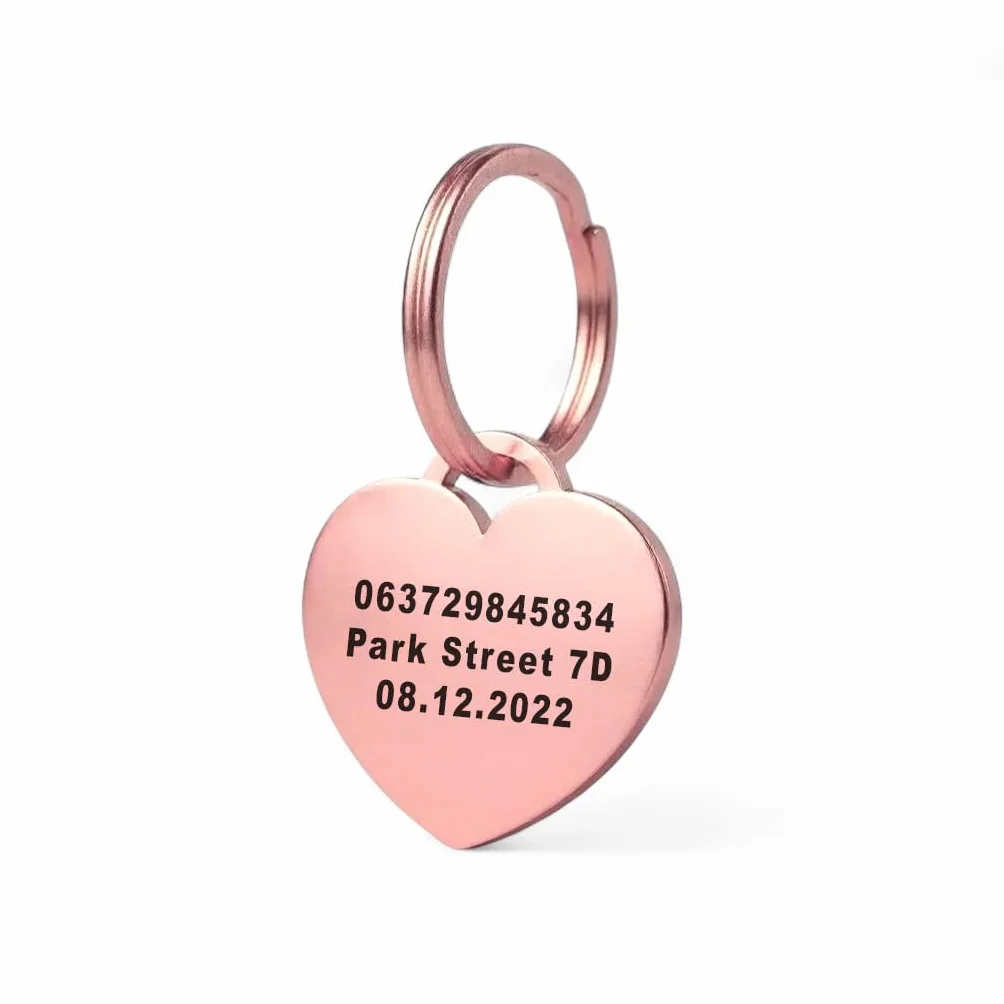Medaglietta per cani GOLDEN PAW in acciaio inossidabile con incisione a forma di cuore, personalizzata, Oro rosa