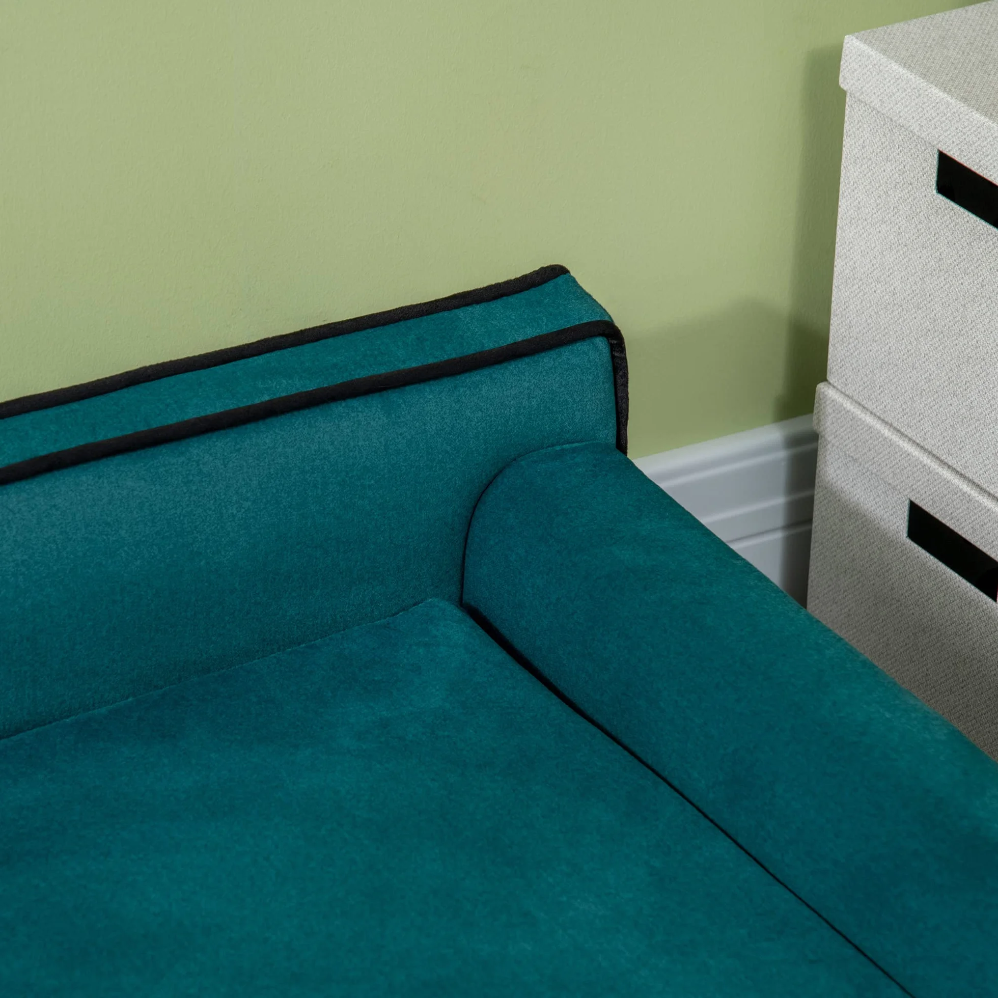 PawHut Divano per Cani Grandi con Imbottitura e Rivestimento Morbido, Cuccia per Cani con Rivestimento Lavabile e Gambe in Legno, Verde Scuro