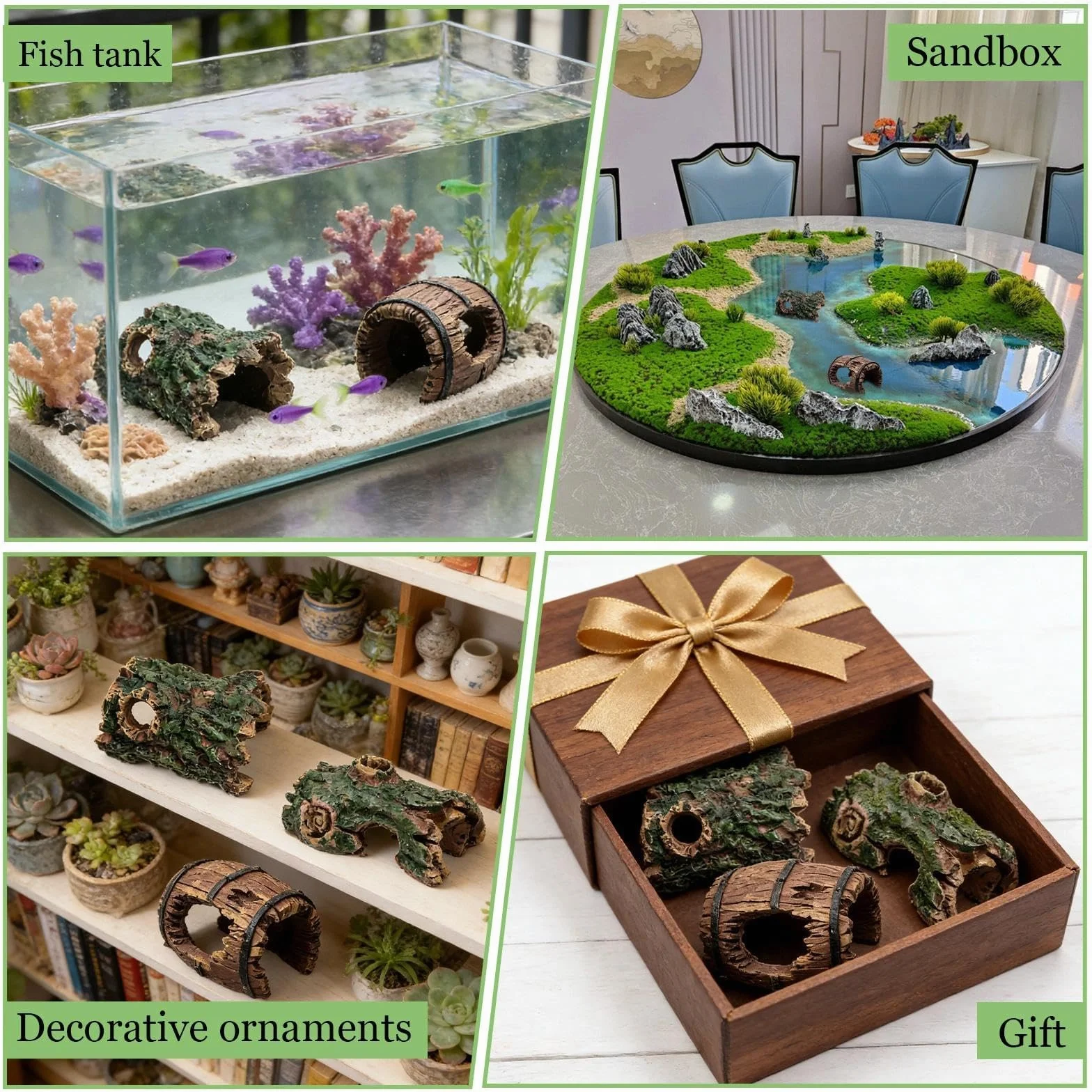 6 Pezzi Resina Decorazioni Acquario Rocce per Acquario Tronchi Legno Decorativi Legno Decorazione Tronchi d'Albero Cavi Grotte Nascondiglio Ideale per Betta Gamberetti Vasche