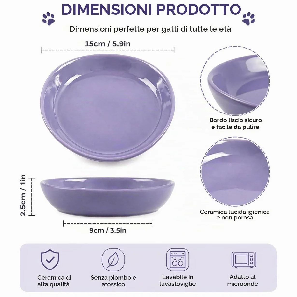 Set di 2 Ciotole per Gatti in Ceramica per Cibo o Acqua, Ciotola Gatto Piatta per Alleviare l’Affaticamento dei Baffi, Adatte anche a Gattini, Cani di Piccola Taglia e Altri Animali Domestici, 15×3 cm