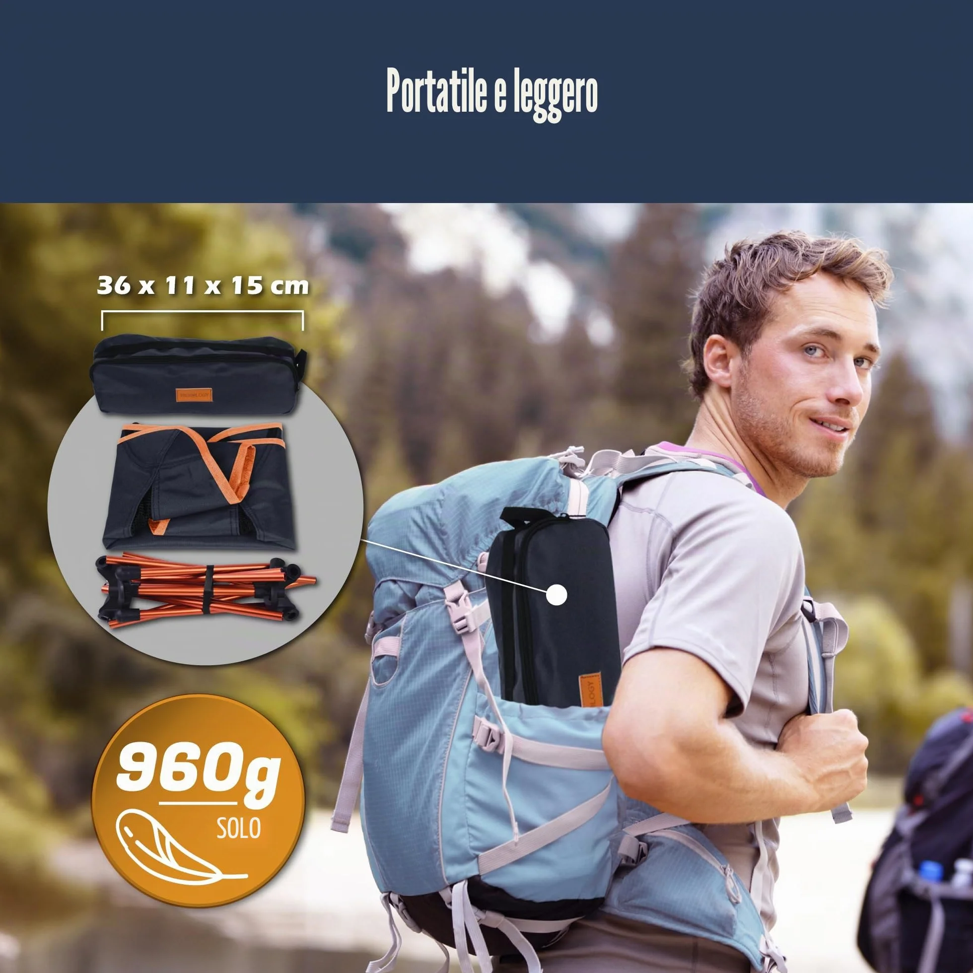 TREKOLOGY Sedia Pieghevole Portatile Ultraleggera (Meno di 1 kg) con Poggiapiedi Estraibile – Sedia da Campeggio Compatta 135kg per Trekking, Pesca, Spiaggia