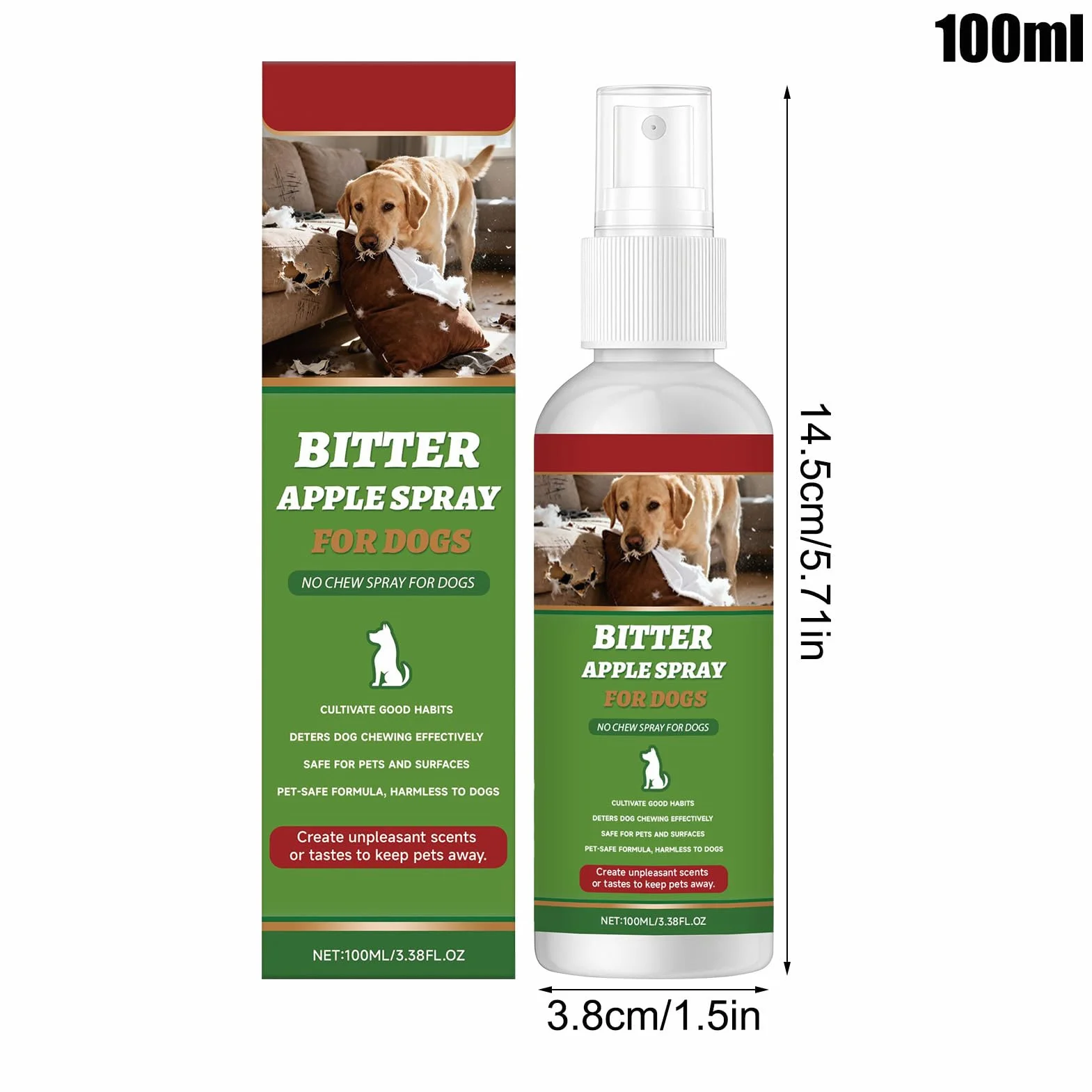 Spray Amaro Per Cani - Protezione Da Bocconcini Da 100 Ml | Spray Antimasticazione, Spry Contro Il Comportamento Masticatorio Dei Cani Per Mobili, Moquette, Patio, Bidoni Della Spazzatura, Interni Ed