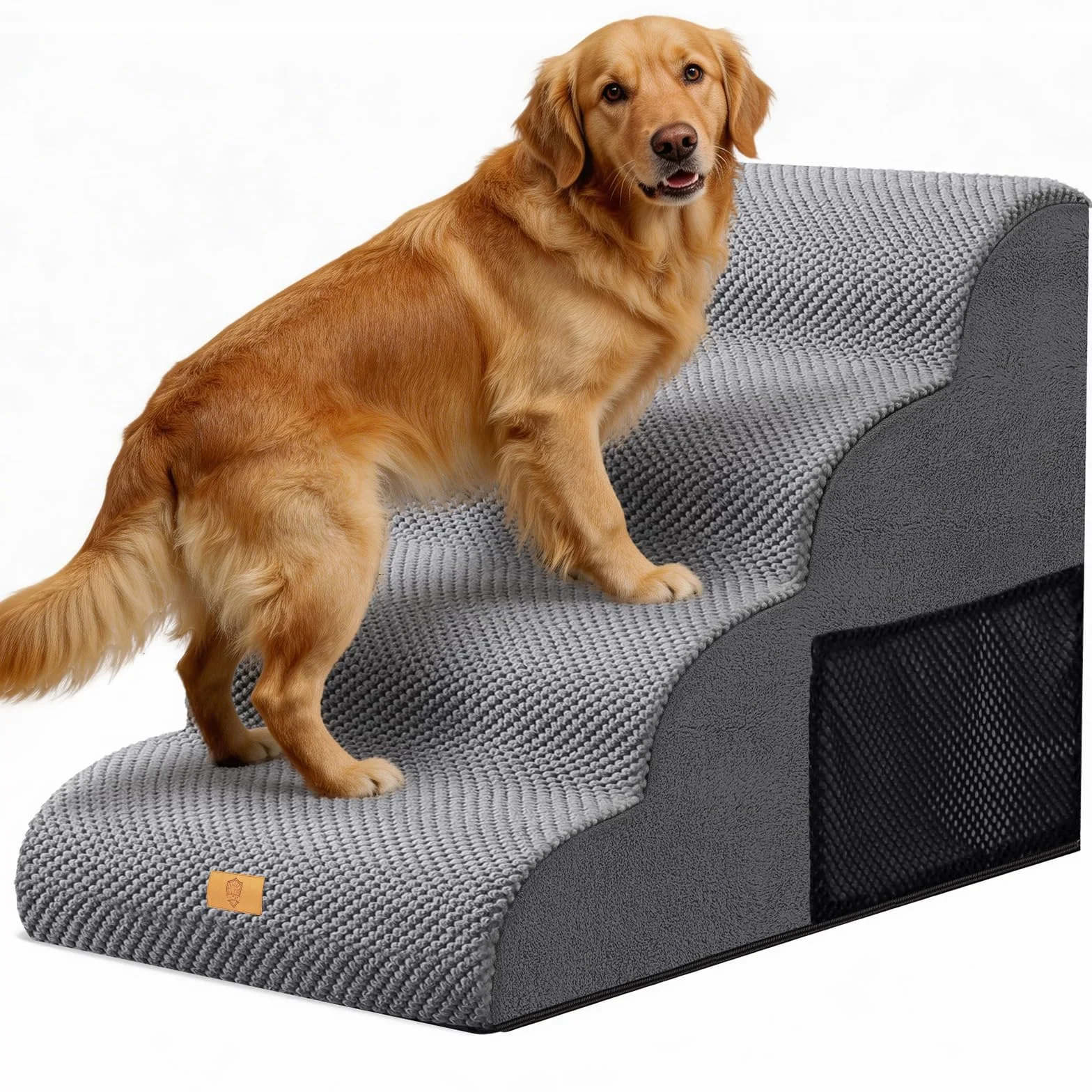 Rampa per Cani 4 Gradini, Scala in Schiuma ad Alta Densità Antiscivolo, 73.7x40.6x50.8 cm, Grigio
