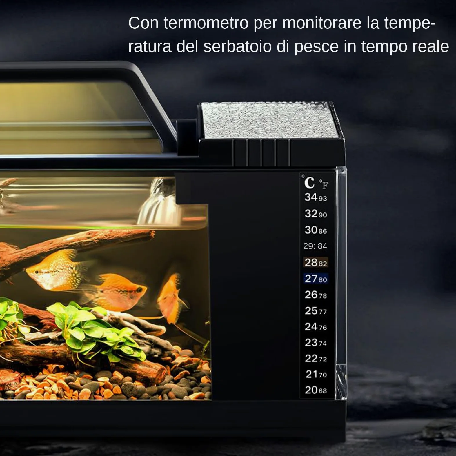 Desktop Aquarium Set - Mini serbatoio di pesce, di filtro per l'acqua avanzato | Acquario illuminato a LED, decorazione acquatica elegante compatta con operazioni silenziose per soggiorno